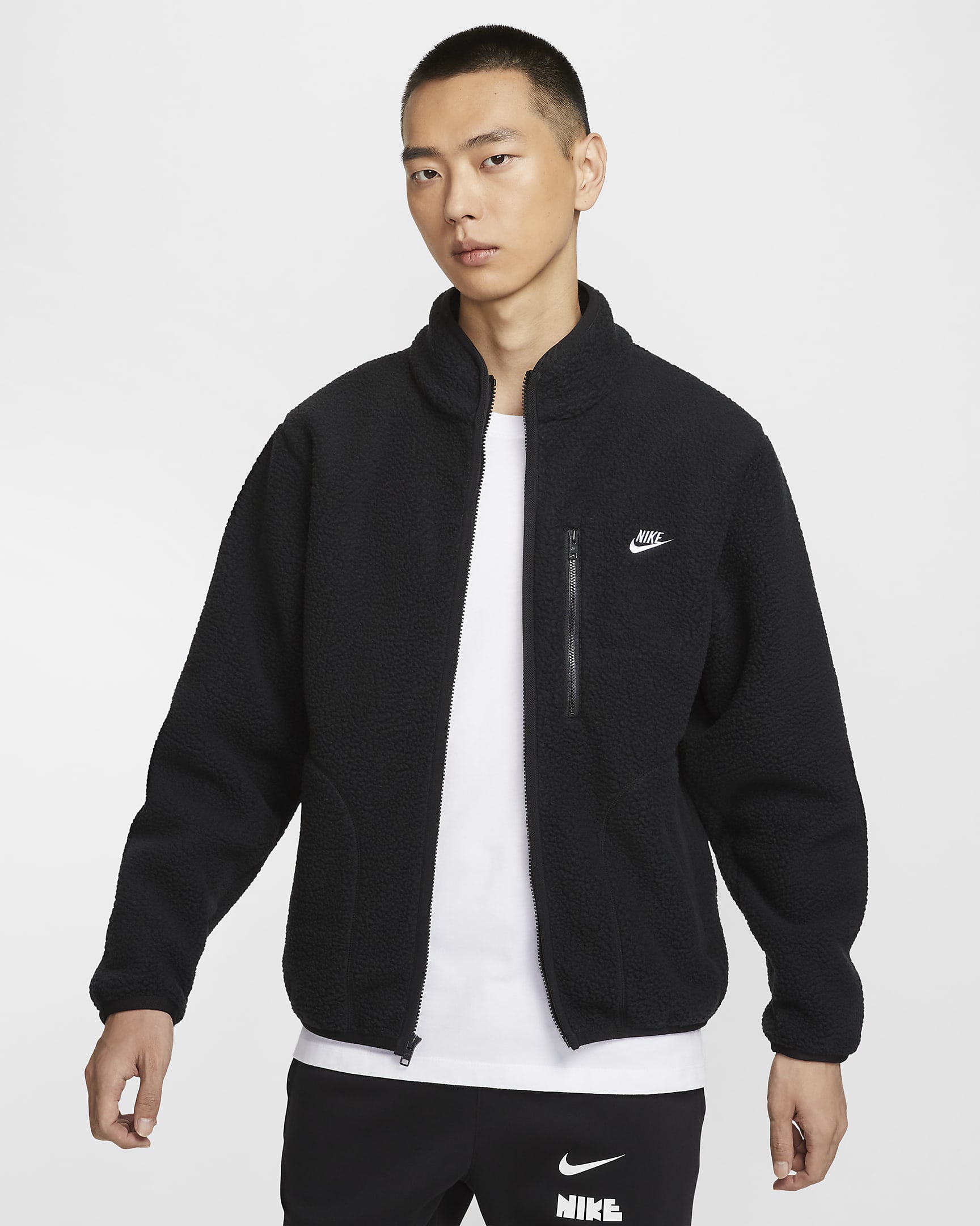 Nike Sportswear Club 男子摇粒绒夹克 - 黑/白色