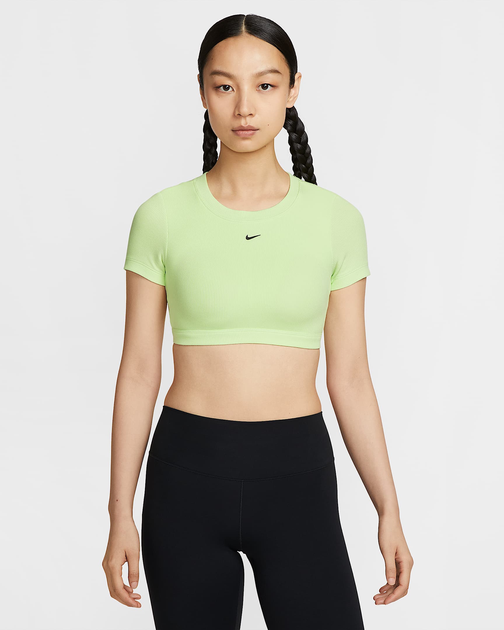Nike Sportswear Classic 女子低强度支撑衬垫一体式短款上衣 - 浅柠色/黑