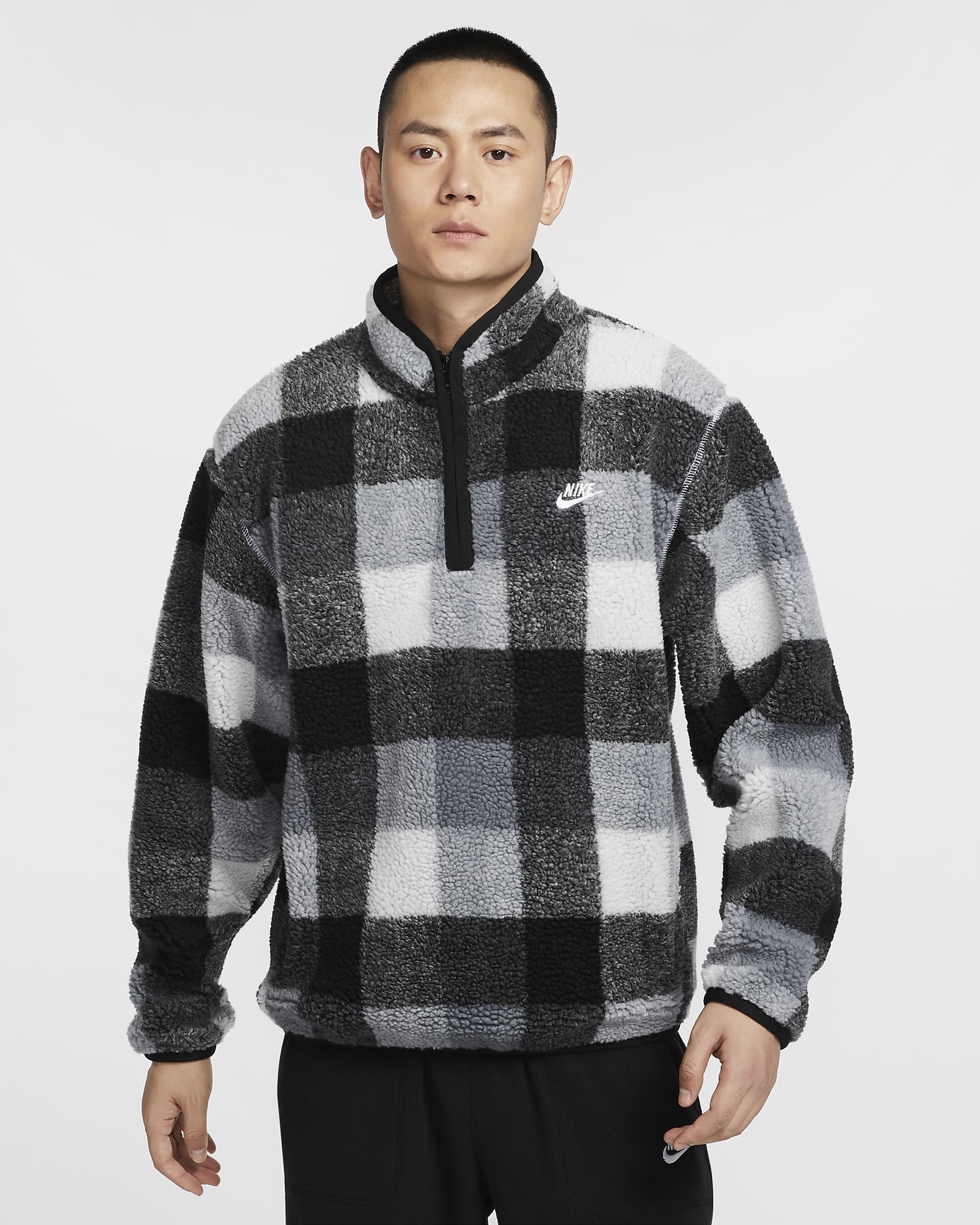 Nike Club 男子冬季款仿羊羔绒长袖上衣 - 黑/白色/烟灰/白色