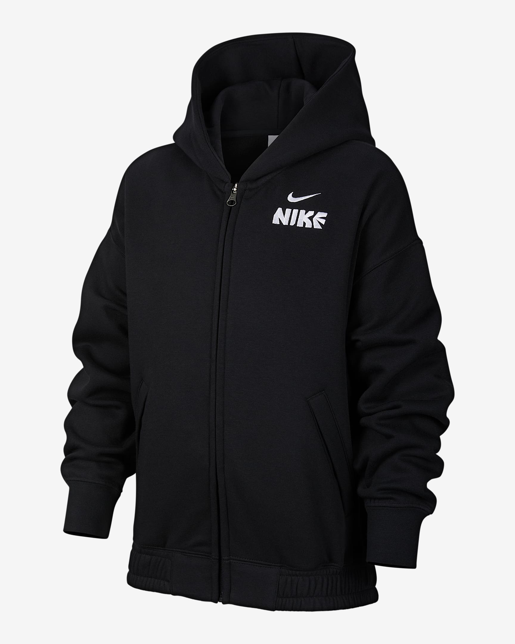 Nike 马年限定脱缰系列新年款大童(男孩)全长拉链开襟加绒连帽衫 - 黑/红色/白色