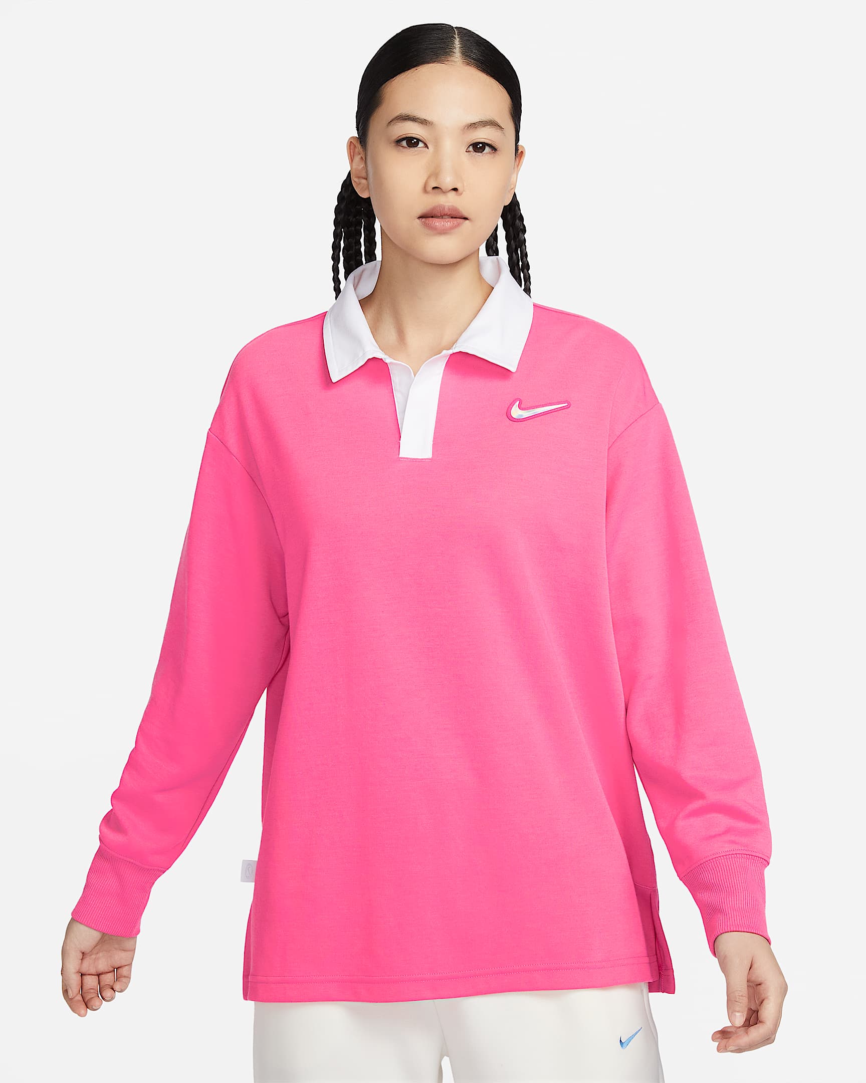 Nike Sportswear Essential 女子 Oversize 风长袖翻领街舞T恤 - 亚紫粉