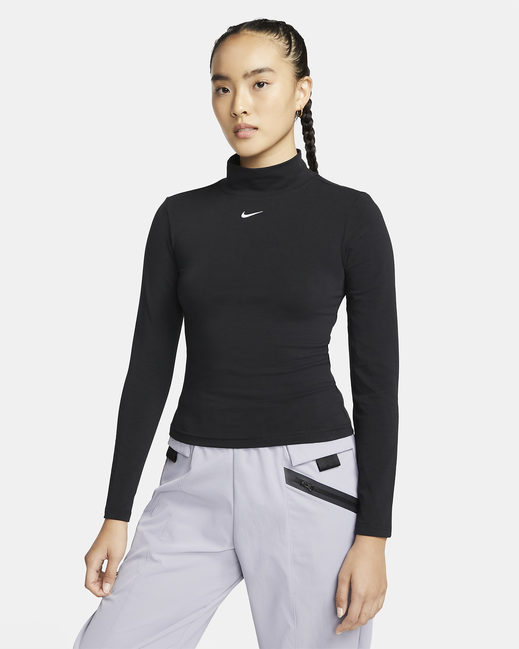 Nike Sportswear Collection Essentials 女子长袖企领上衣 - 黑/白色