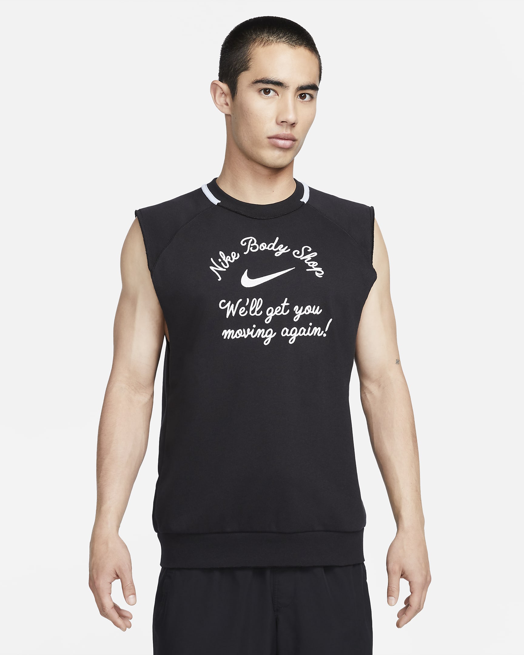 Nike Dri-FIT 男子速干无袖针织训练上衣 - 黑/复古蓝灰/山峰白