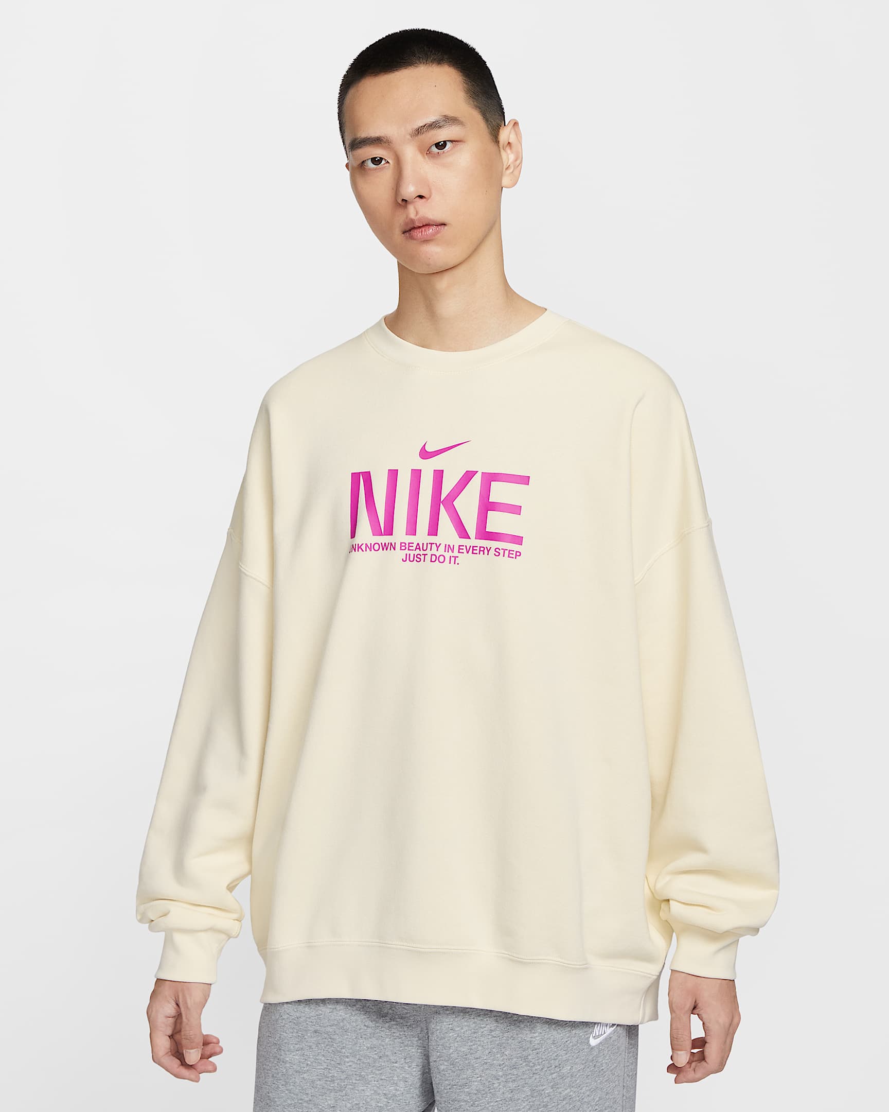 Nike Sportswear Club 男子 Oversize 风法式毛圈圆领运动衫 - 椰奶色