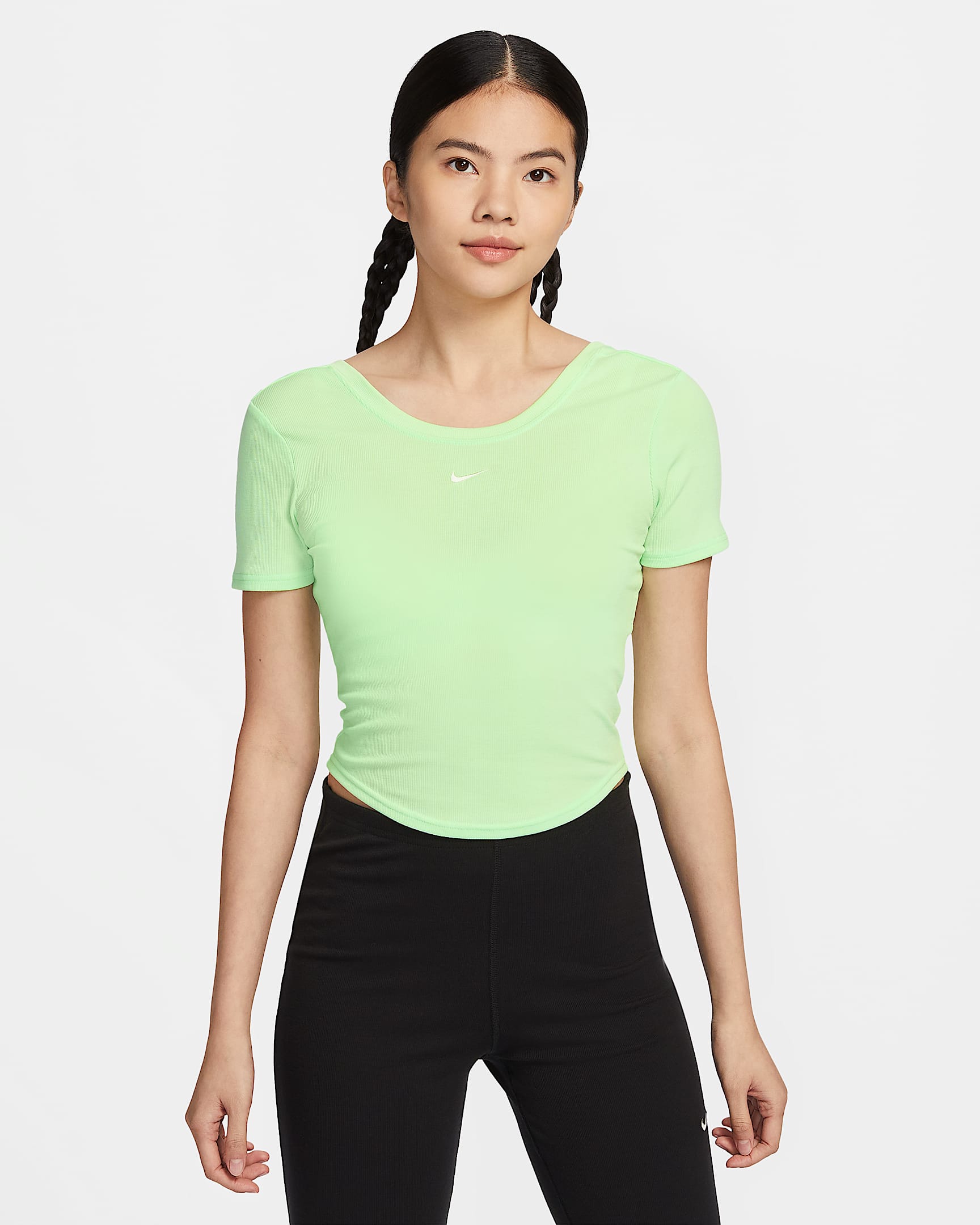 Nike Sportswear Chill Knit 女子紧身大圆领低背短袖细罗纹上衣 - 蒸气绿/帆白