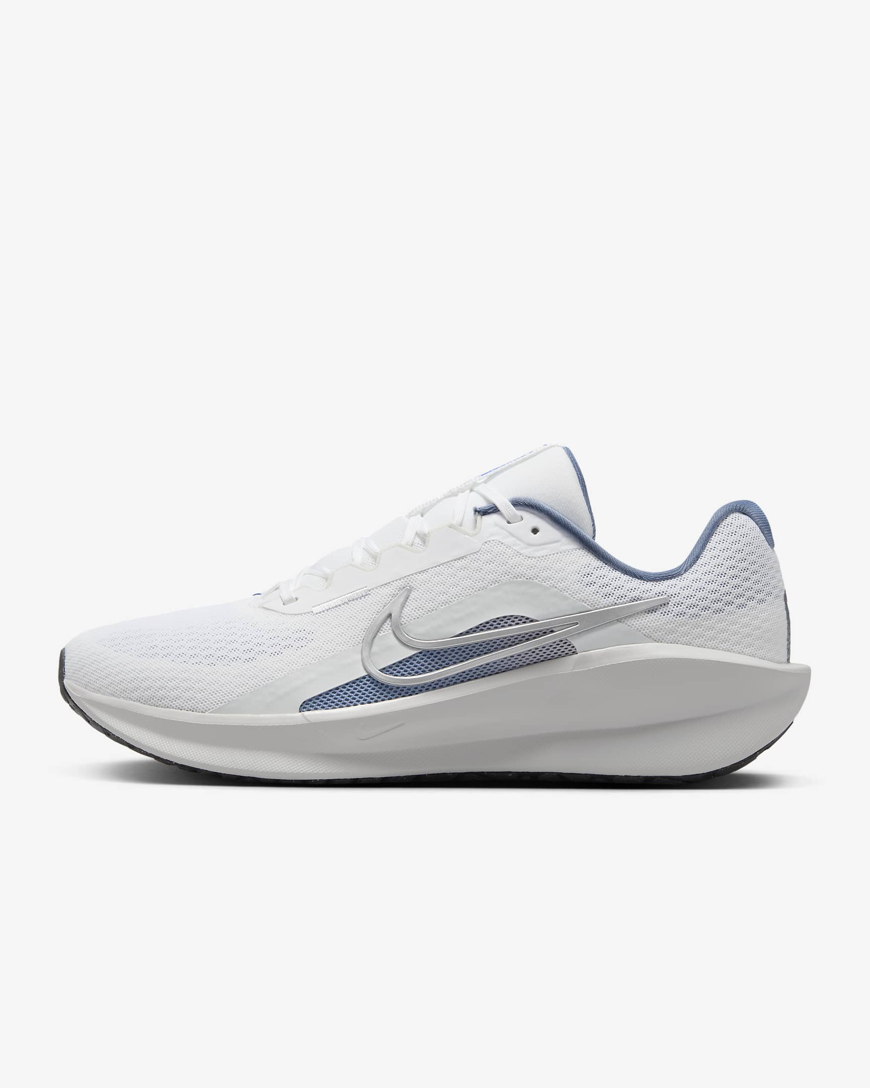 Nike Downshifter 13 男子公路跑步鞋 - 白色/灰石板蓝/尘光子色/金属银