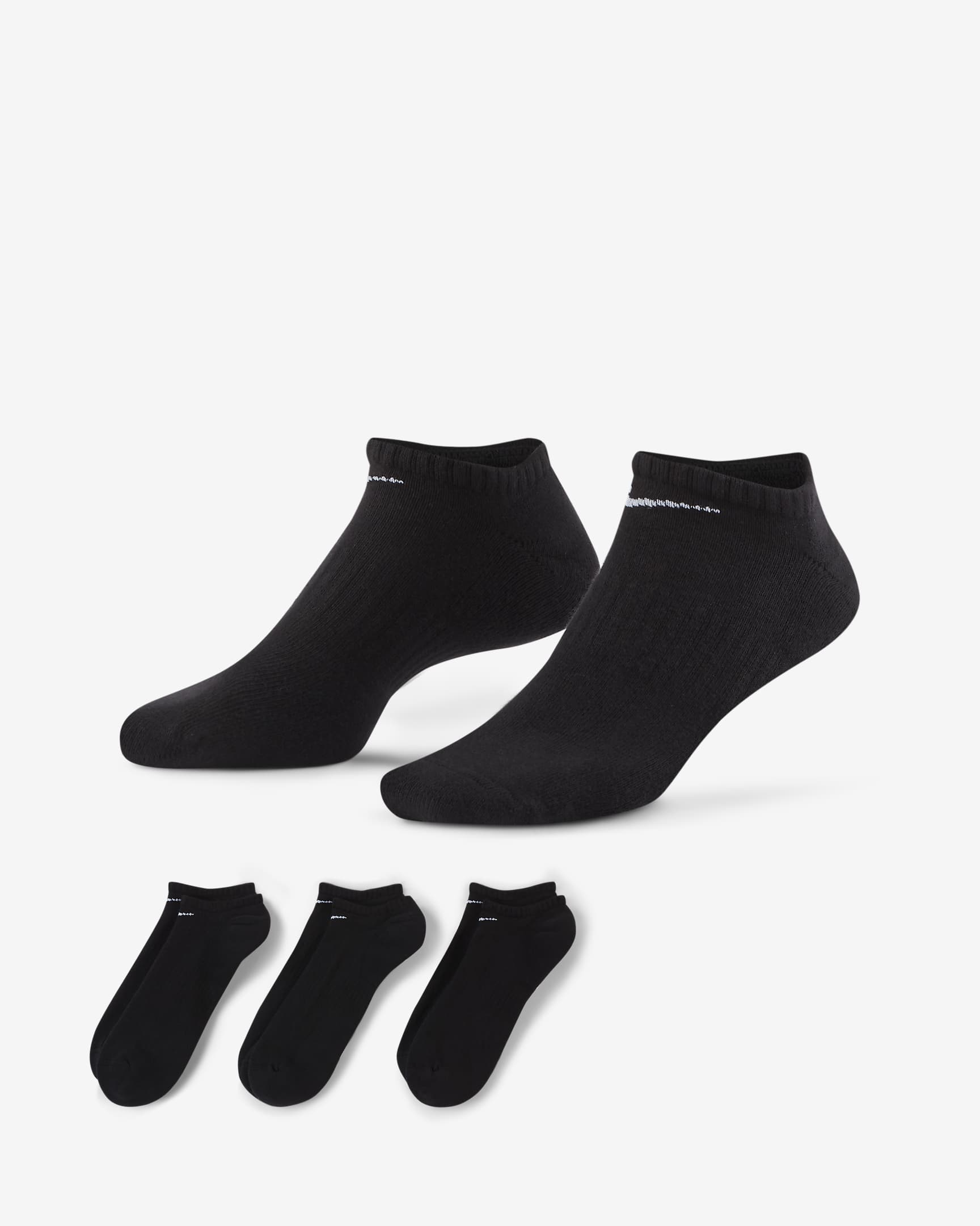 Nike Everyday Cushion No-Show 训练袜（3 双） - 黑/白色
