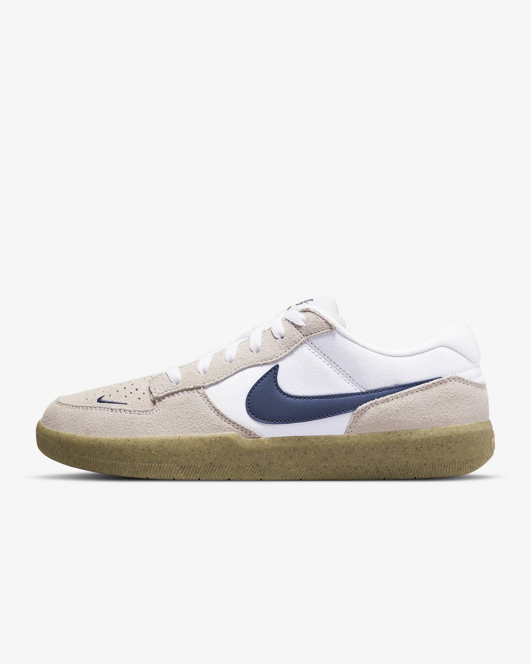 Nike SB Force 58 男/女复古情侣滑板鞋 - 白色/白色/橡皮浅褐/深海蓝