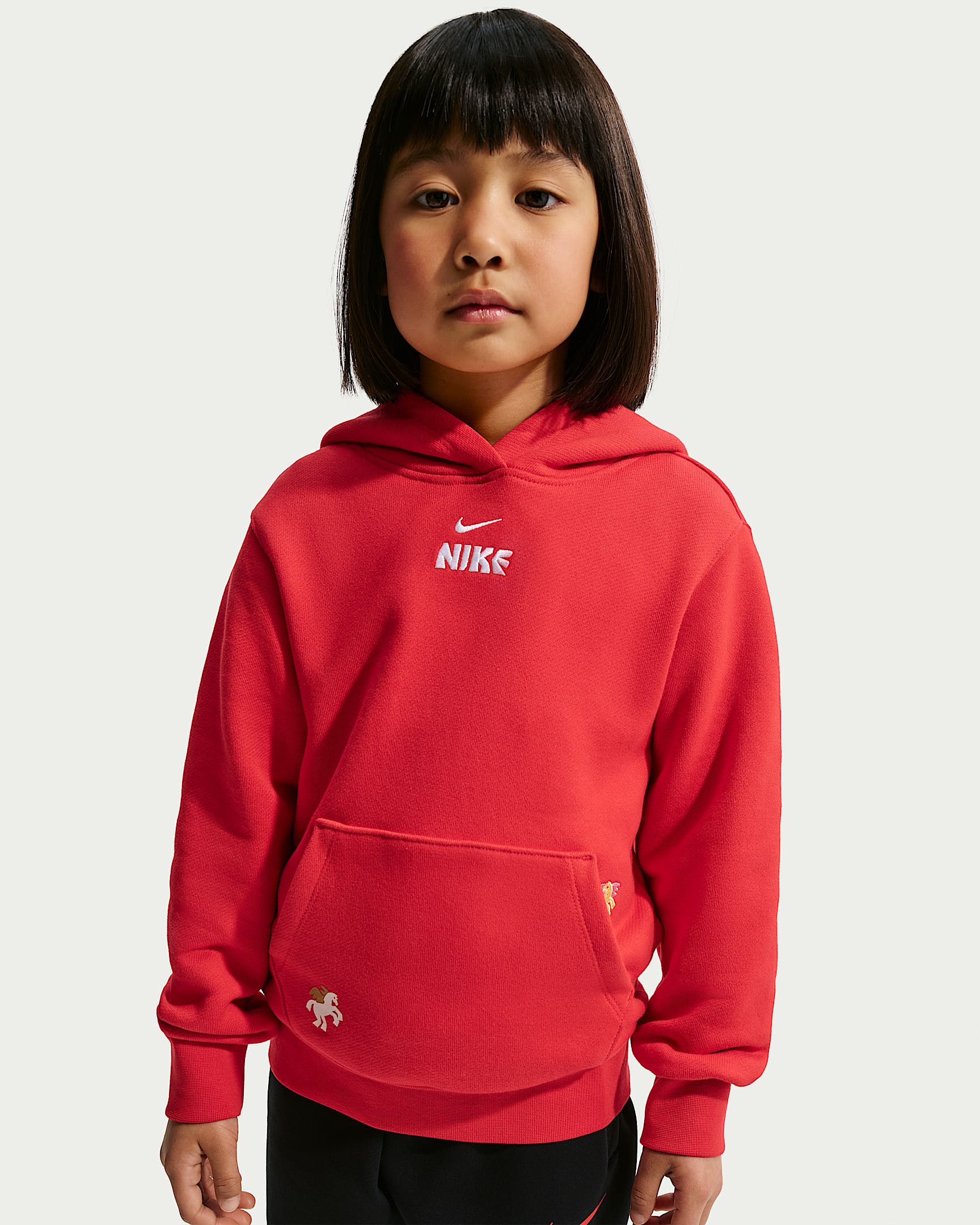 Nike Sportswear Club 马年限定脱缰系列新年款幼童针织连帽衫 - 大学红/黄色/白色