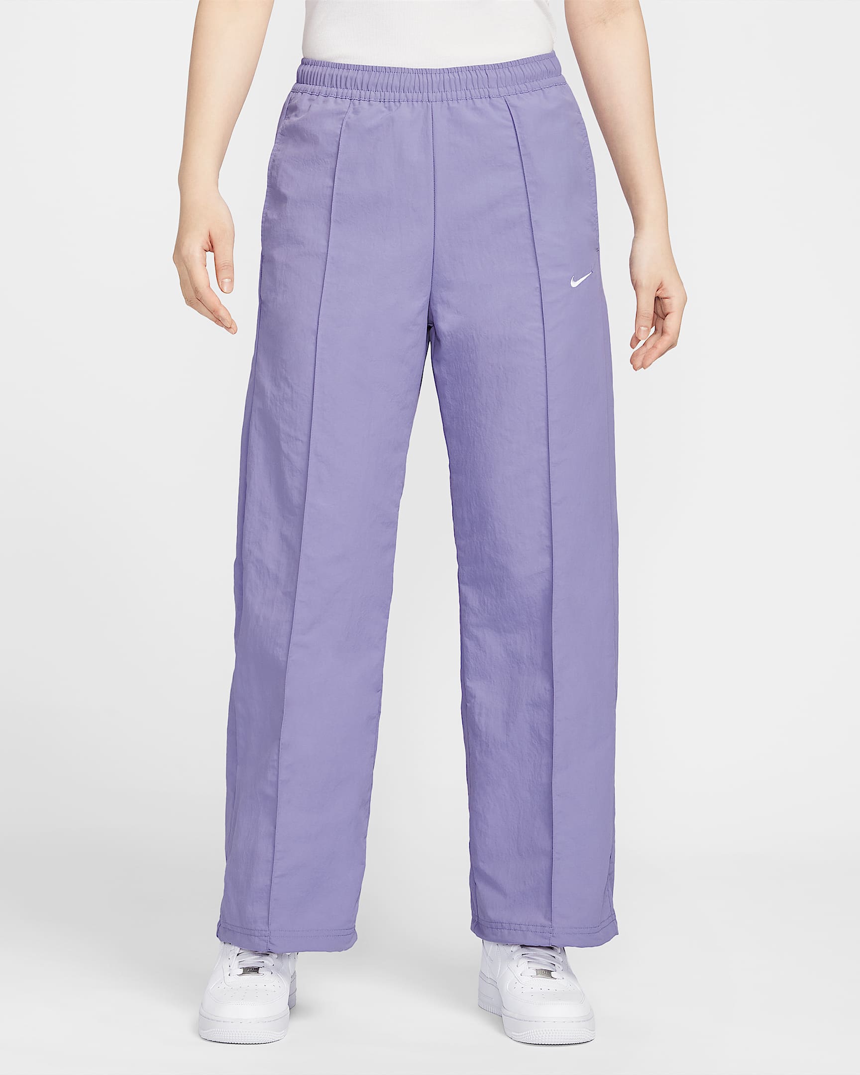Nike Sportswear Everything Wovens 女子拒水防晒梭织中腰街舞长裤 - 暗紫/白色