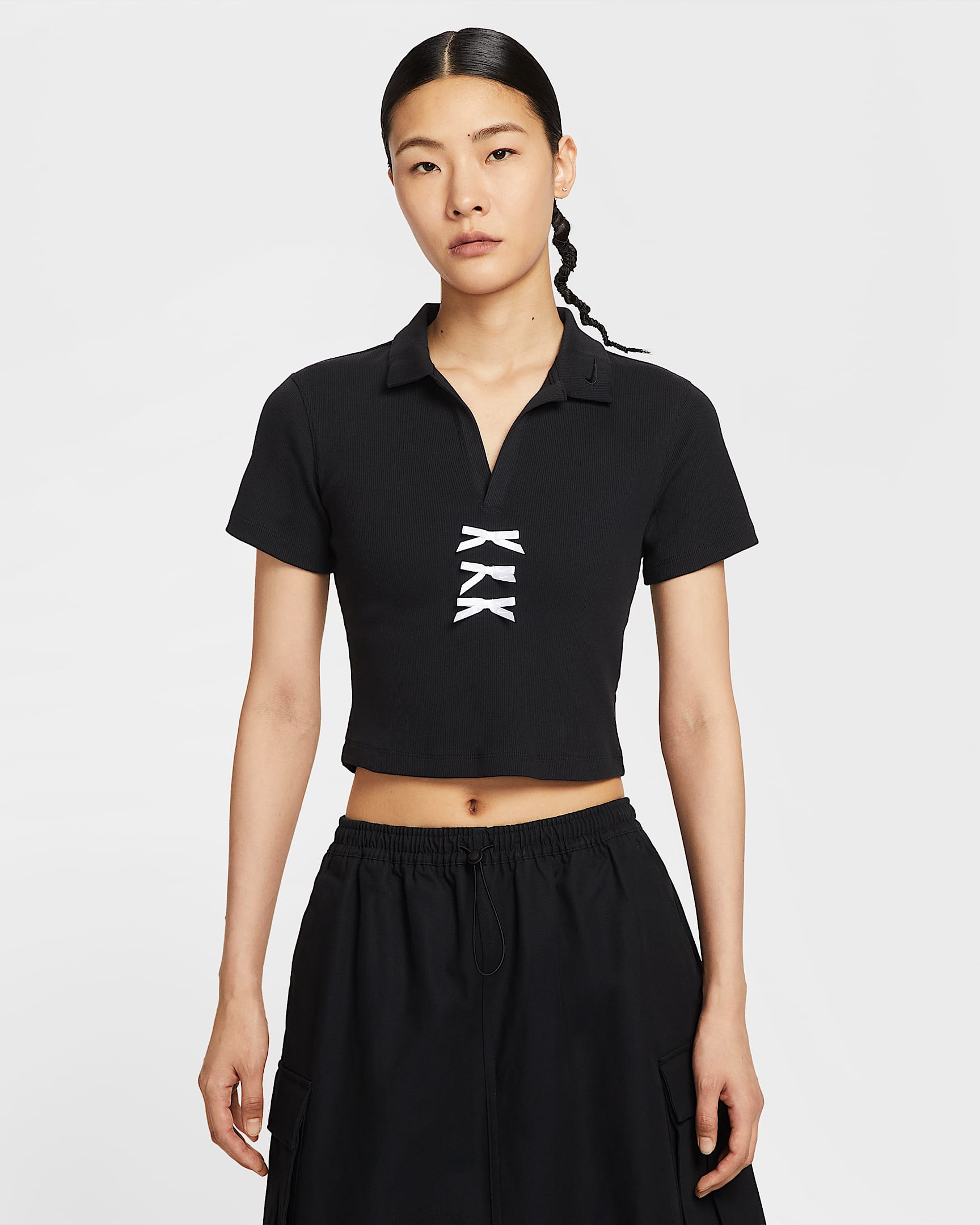 Nike Sportswear 女子短袖罗纹翻领T恤 - 黑