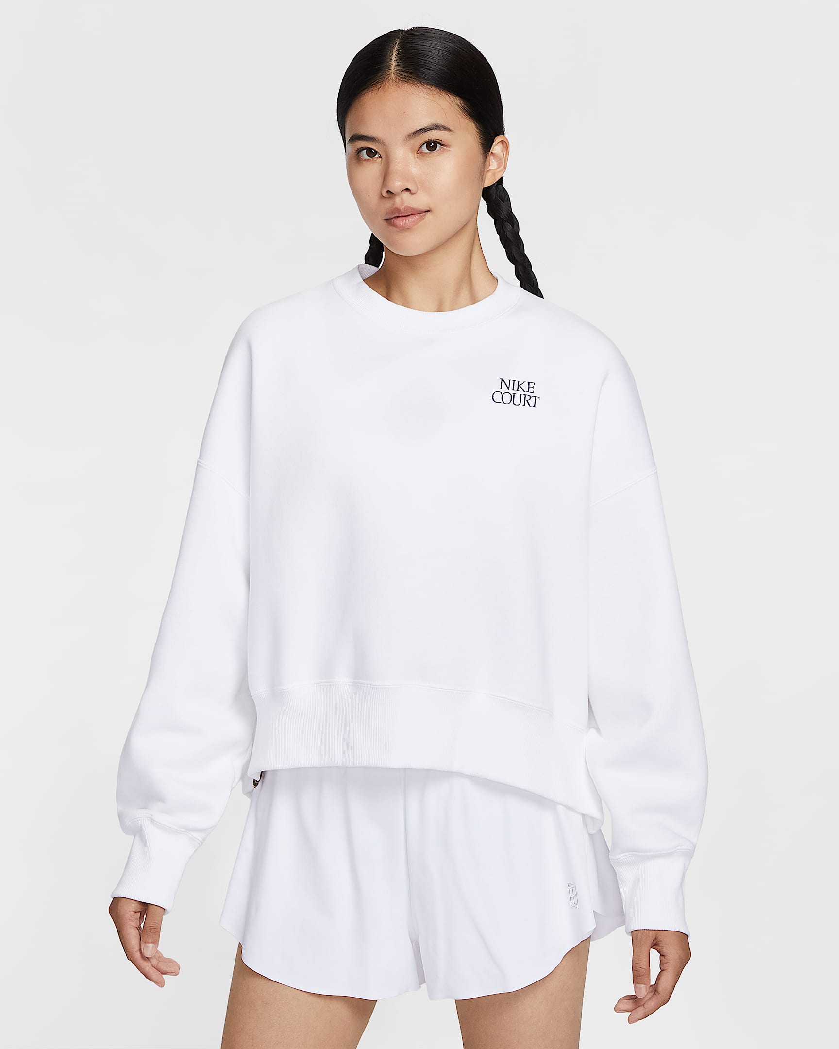 NikeCourt Heritage Phoenix Fleece 女子 Oversize 风加绒圆领运动衫 - 白色