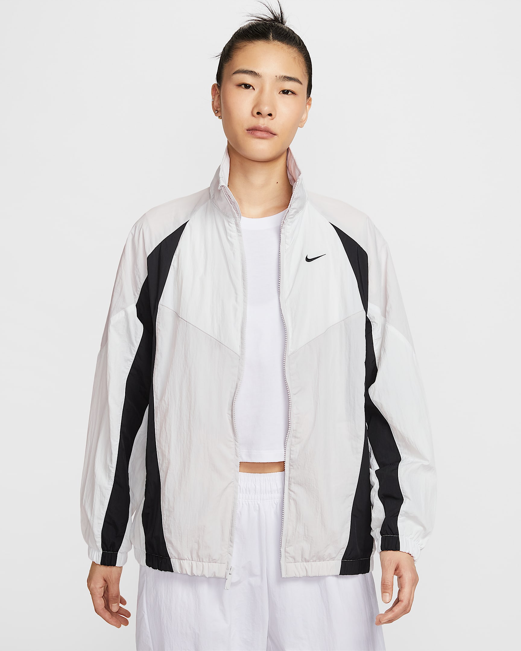 Nike Sportswear 女子 Oversize 风运动夹克 - 苍野灰/山峰白/黑/黑
