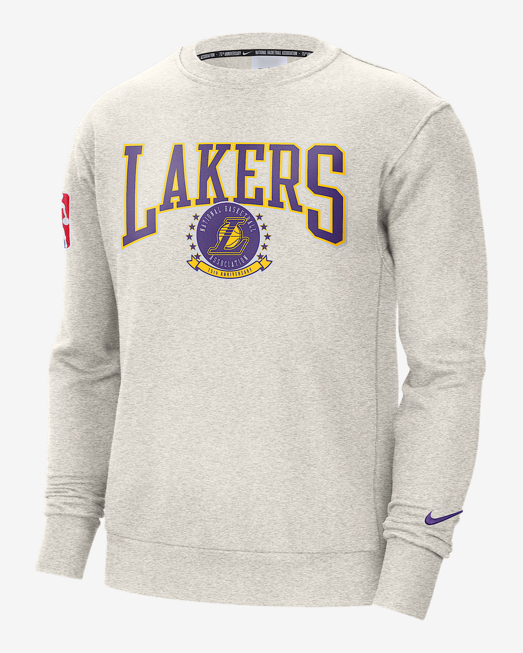 洛杉矶湖人队 Courtside Nike NBA 男子起绒圆领运动衫 - 调色桦树色/白色/全域紫