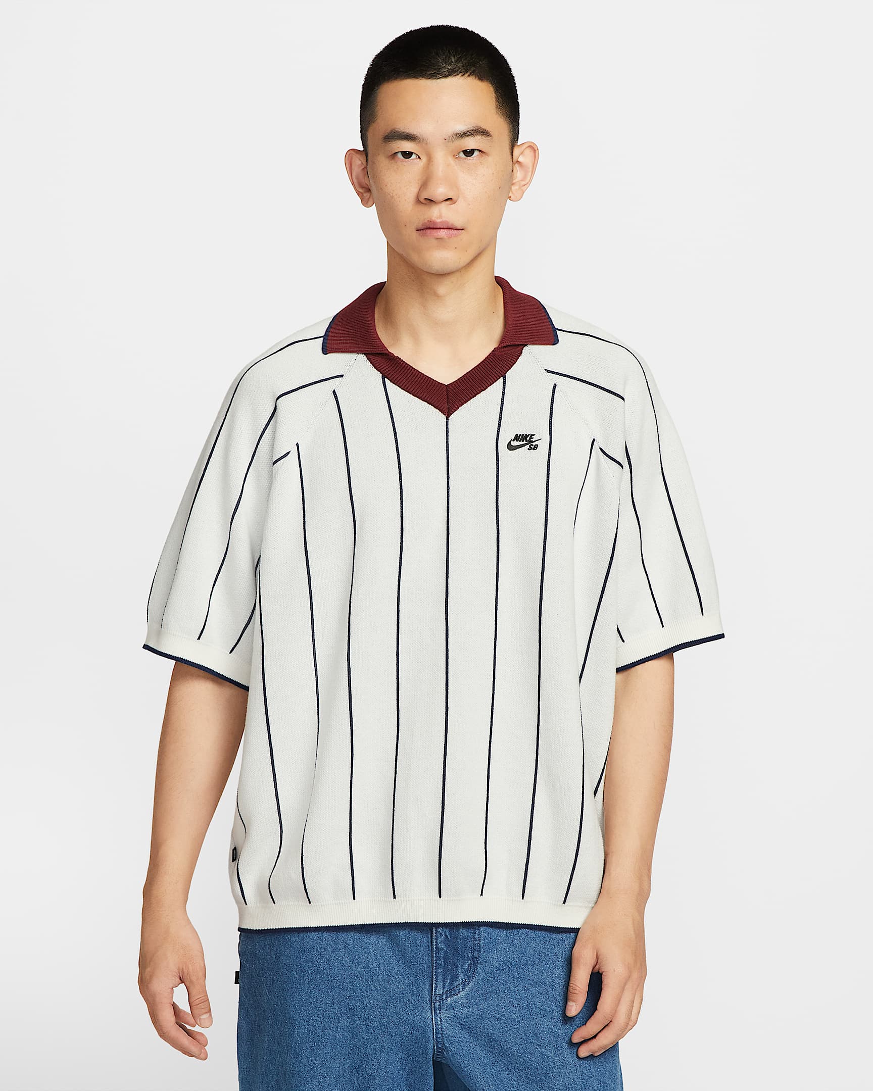 Nike SB 男子短袖翻领滑板上衣 - 帆白/深藏青/暗队红