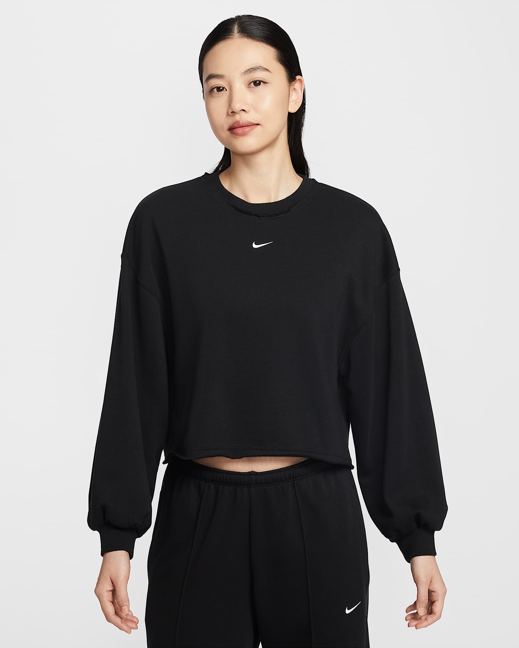 Nike Sportswear Chill Terry 女子 Oversize 风法式毛圈圆领运动衫 - 黑/帆白