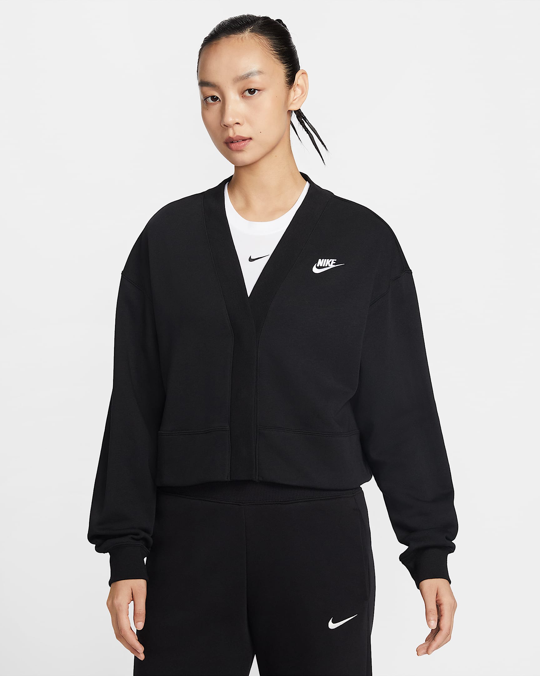 Nike Sportswear Club Fleece 女子宽松薄绒开衫 - 黑/白色