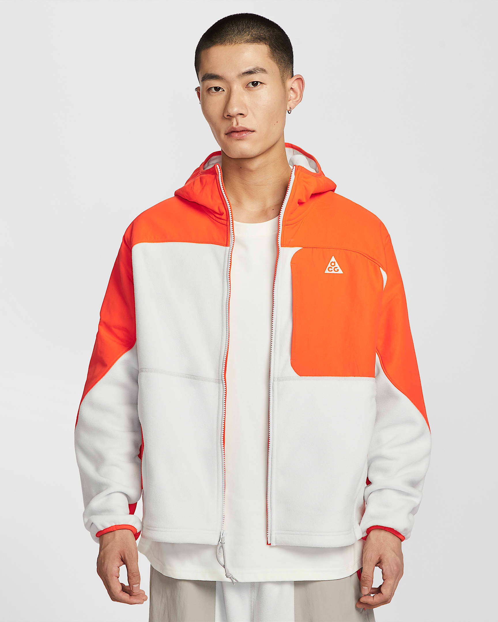 Nike ACG "Wolf Tree" Plus 男子全长拉链开襟宽松摇粒绒连帽上衣 - 安全橙/尘光子色/明亮紫/山峰白