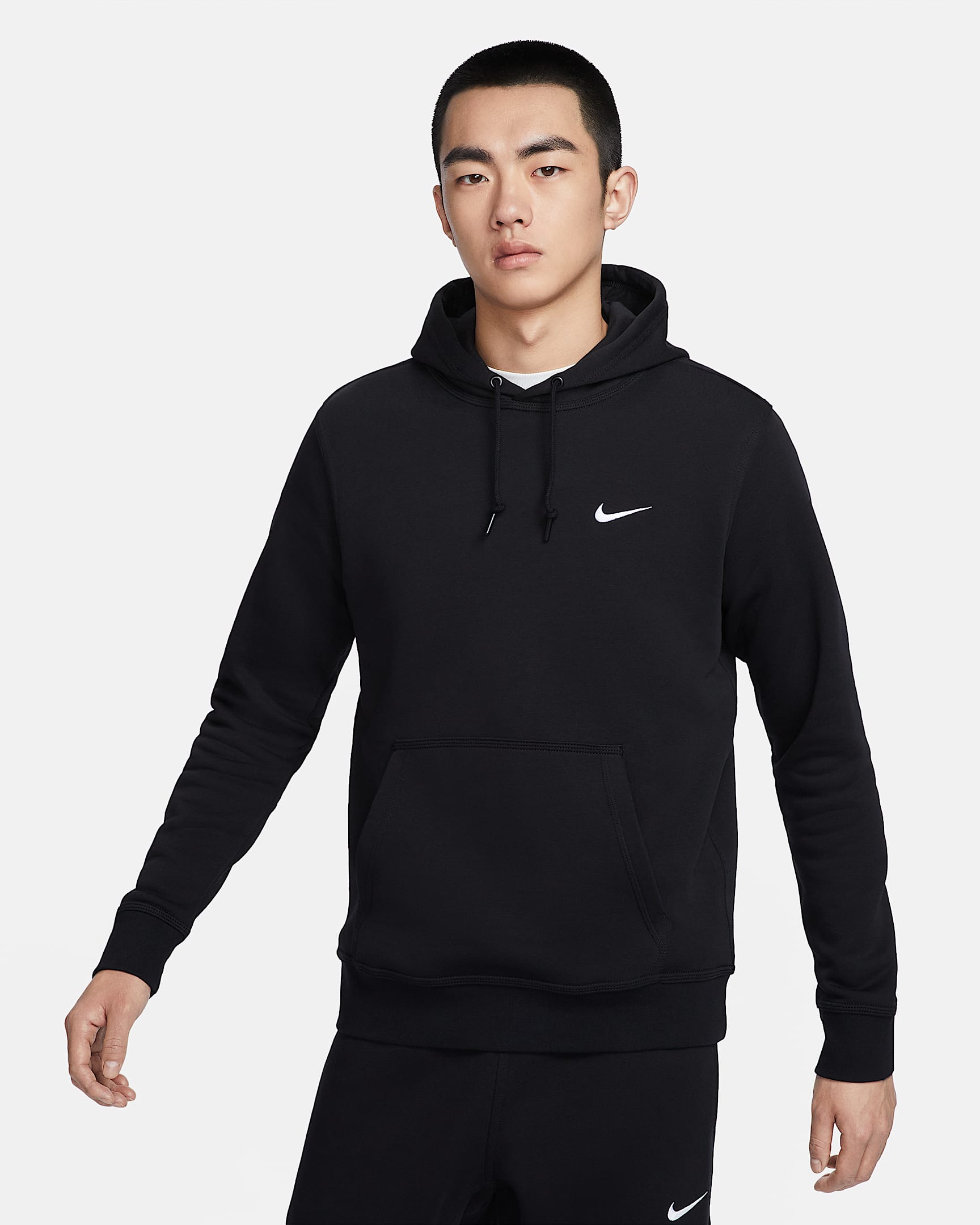 Nike Club Fleece 男子加绒套头连帽衫 - 黑/白色
