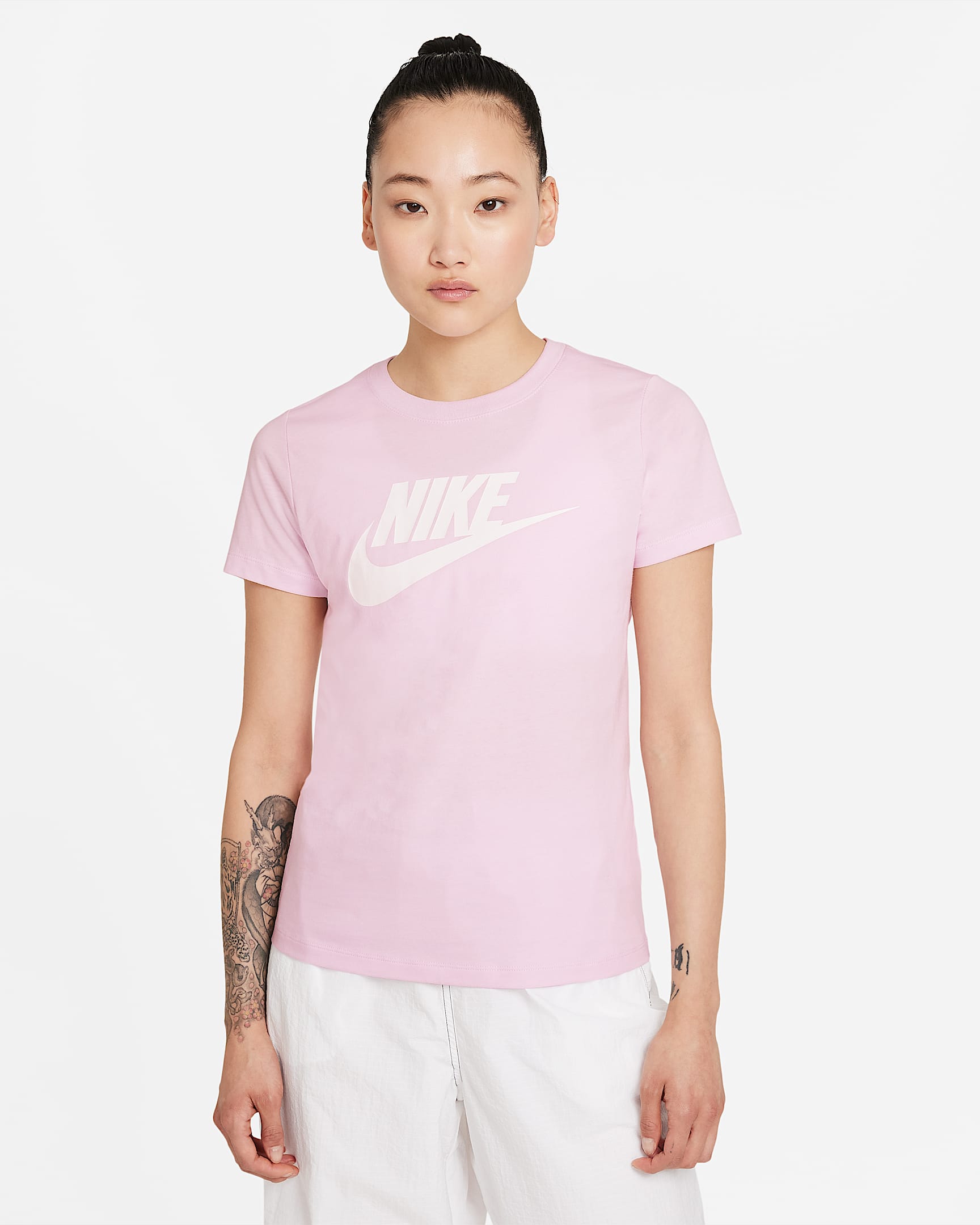 Nike Sportswear Essential 女子休闲舒适纯棉T恤 - 帝王粉/白色