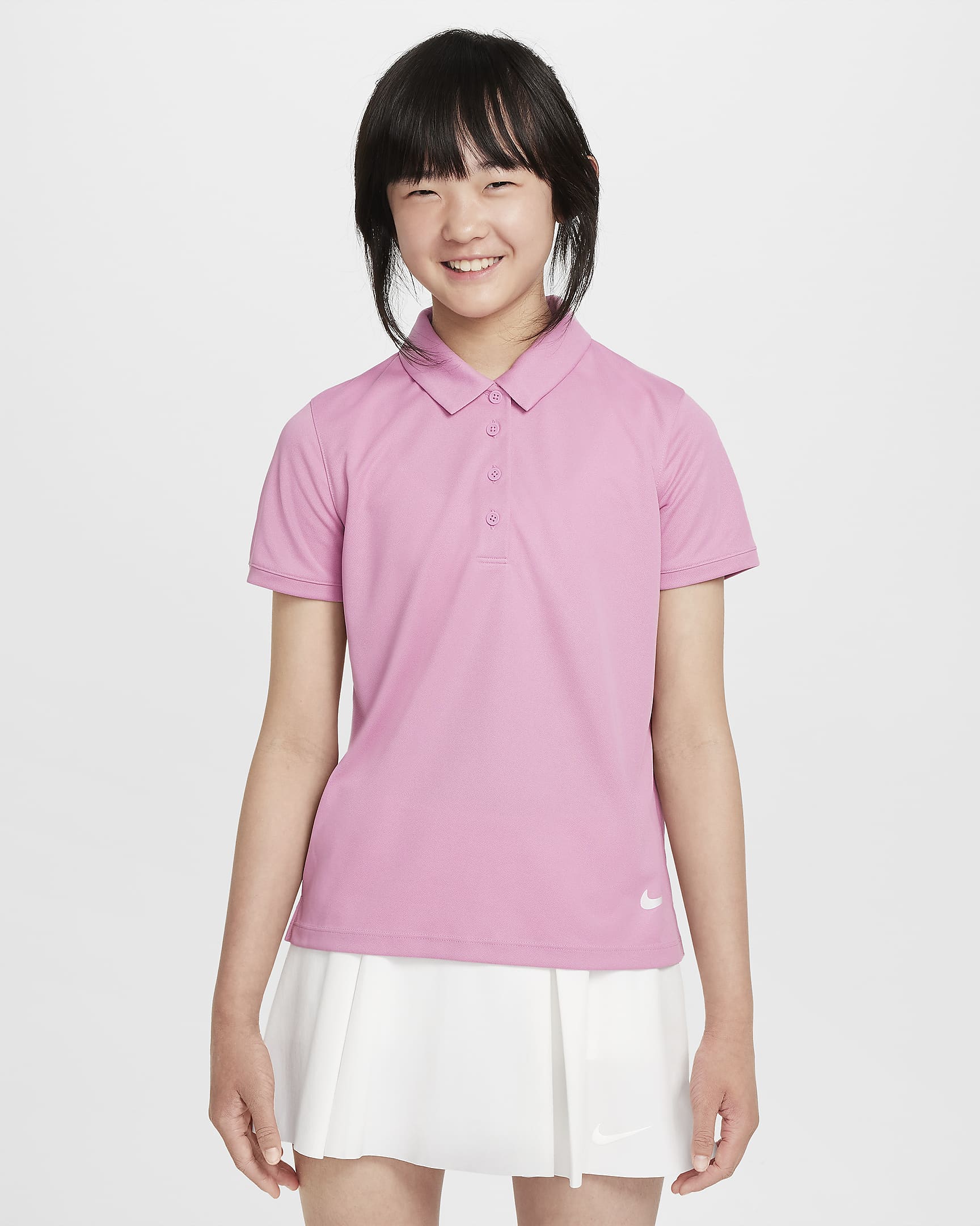 Nike Dri-FIT Victory 大童(女孩)速干高尔夫翻领T恤 - 神秘火烈鸟红/白色