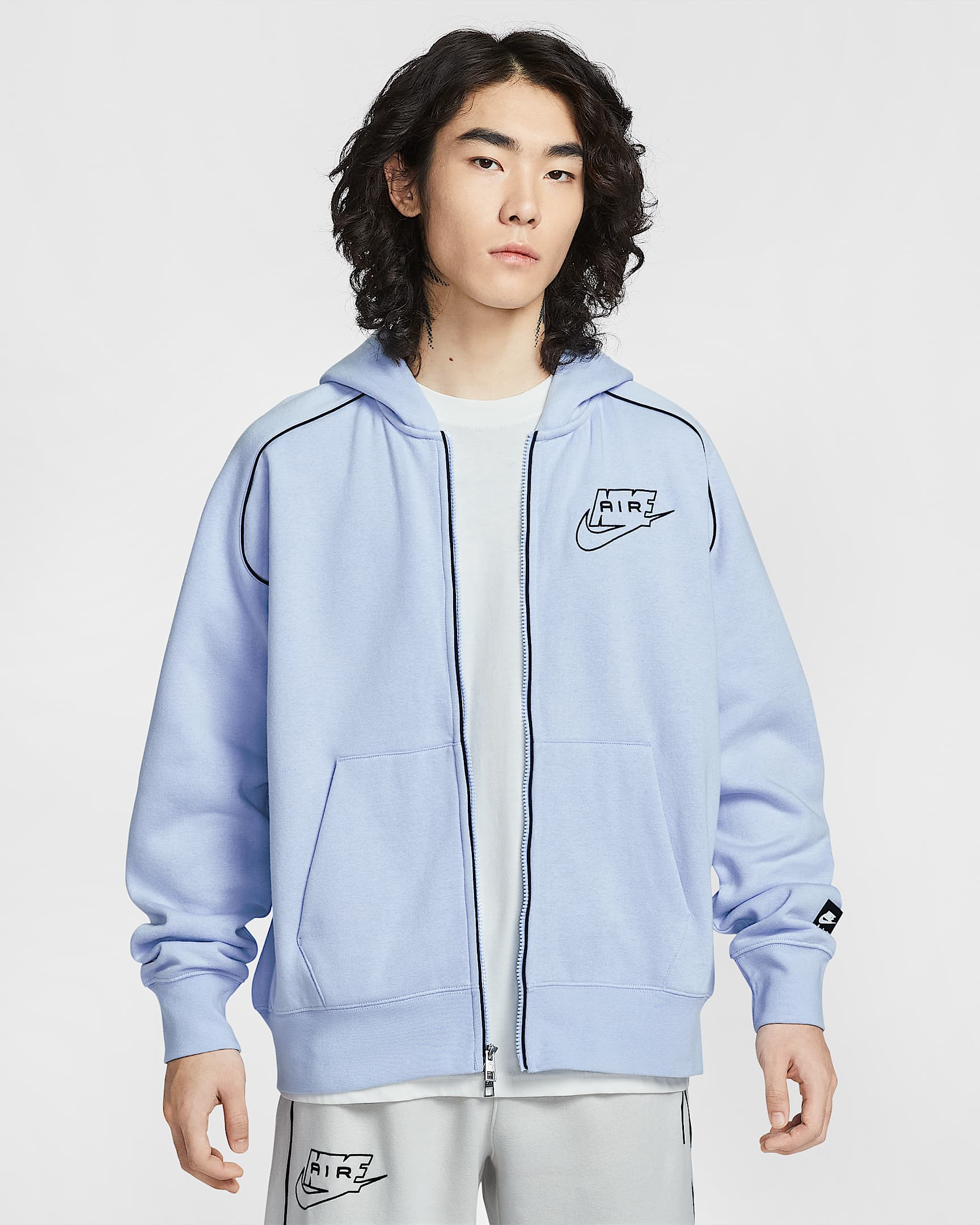 Nike Air 男子全长拉链开襟加绒连帽衫 - 氢蓝/黑