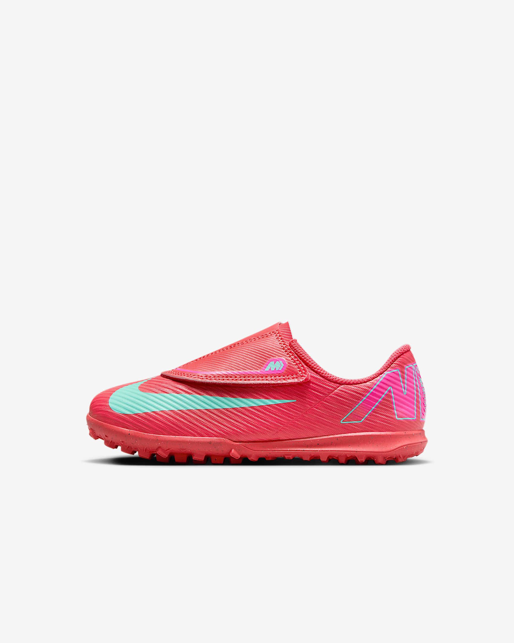 Nike Jr. Mercurial Vapor 16 Club 耐克刺客系列幼童人造场地飞盘低帮足球鞋 - 余烬红/极光绿