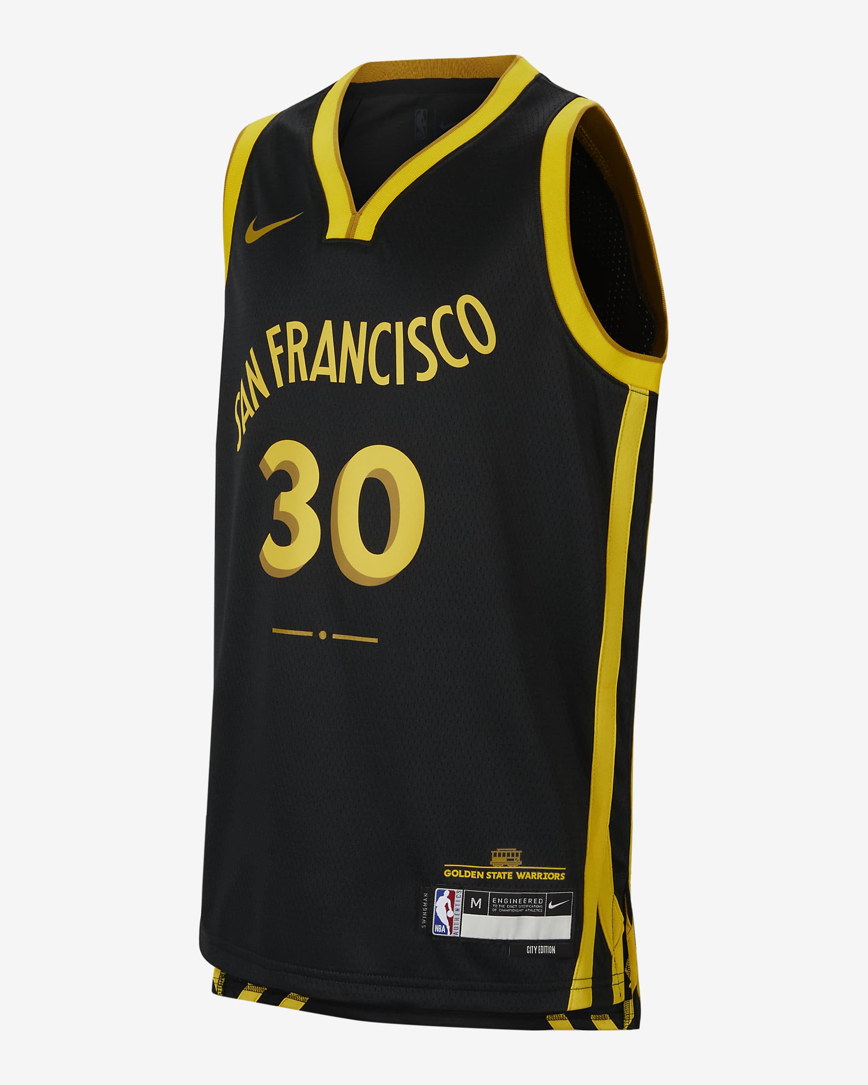 2023/24 赛季金州勇士队 (Stephen Curry) City Edition Nike Dri-FIT NBA Swingman Jersey 大童(男孩)速干球衣 - 黑