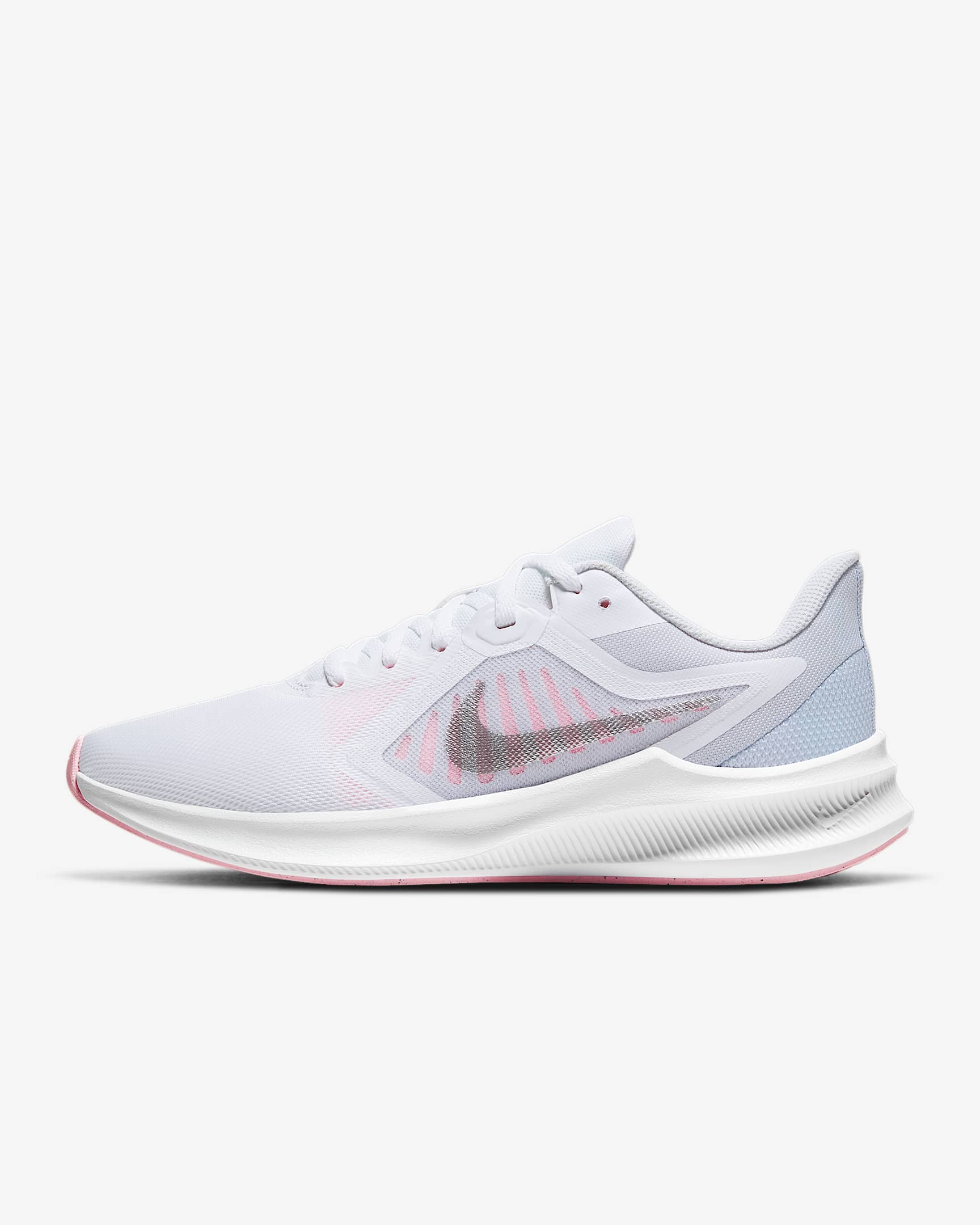 Nike Downshifter 10 女子跑步鞋 - 足球灰/白色/剔透白粉/金属银