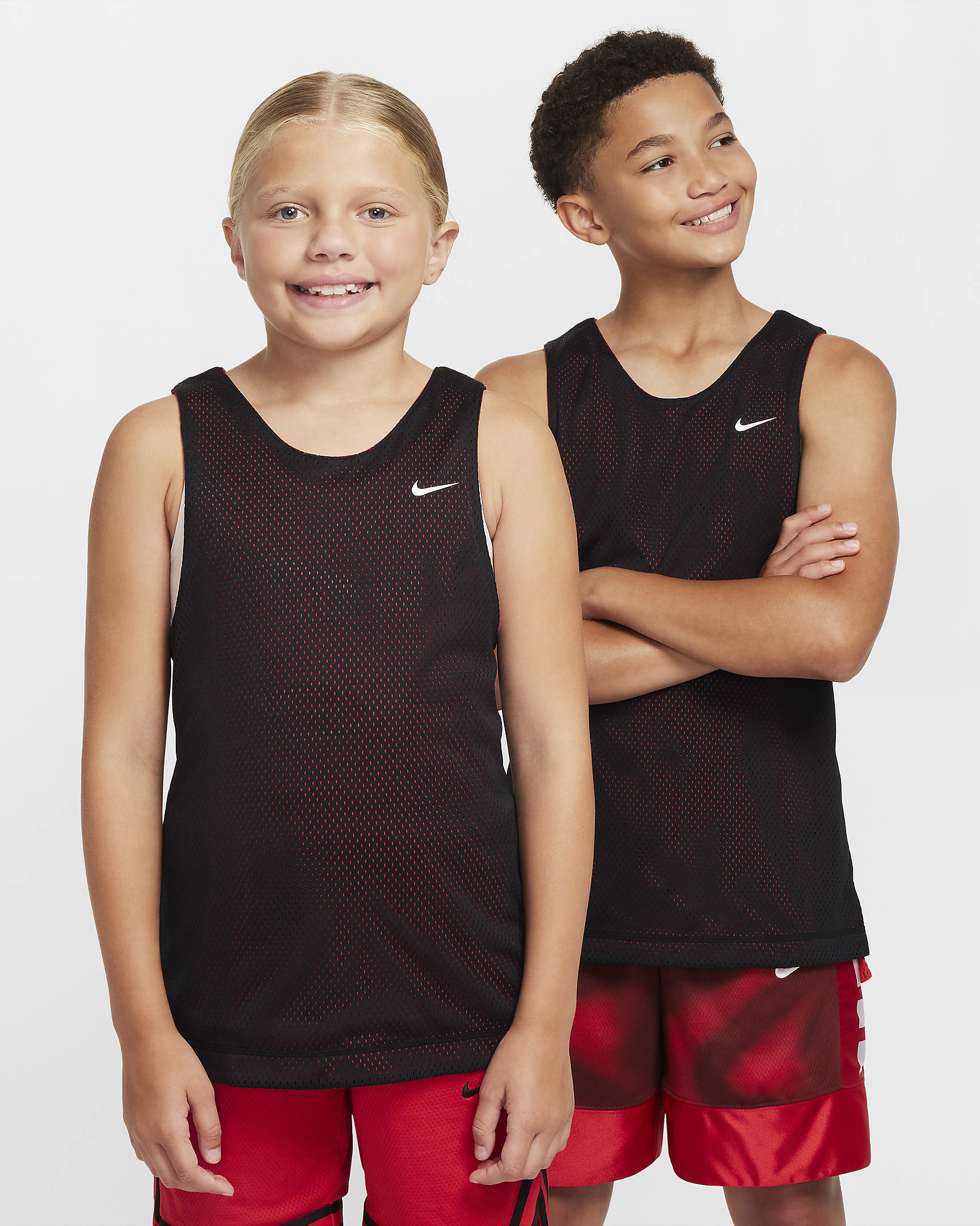 Nike Dri-FIT 大童透气速干双面穿球衣 - 黑/大学红/白色