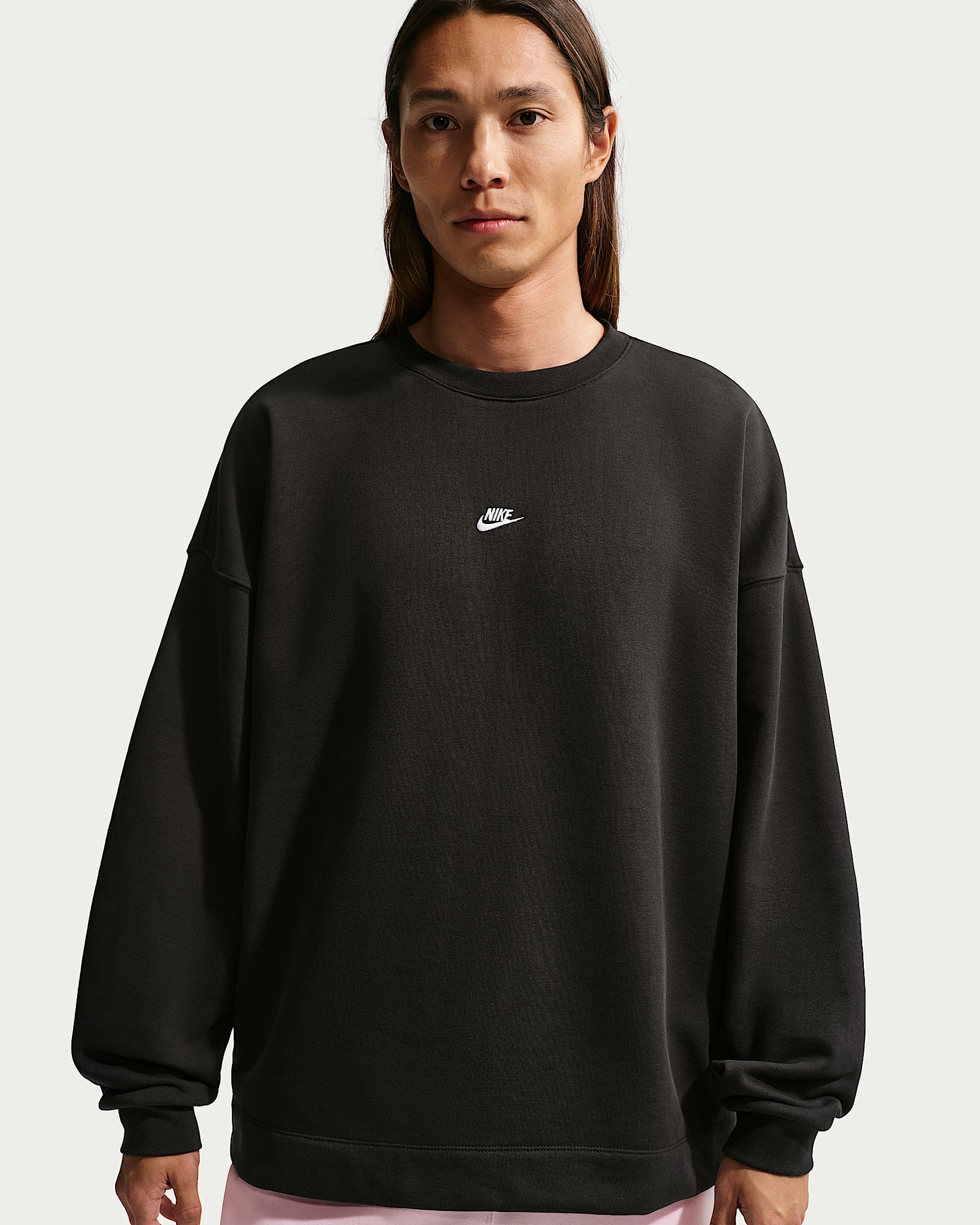 Nike Sportswear Club 男子 Oversize 风法式毛圈圆领运动衫 - 黑/白色