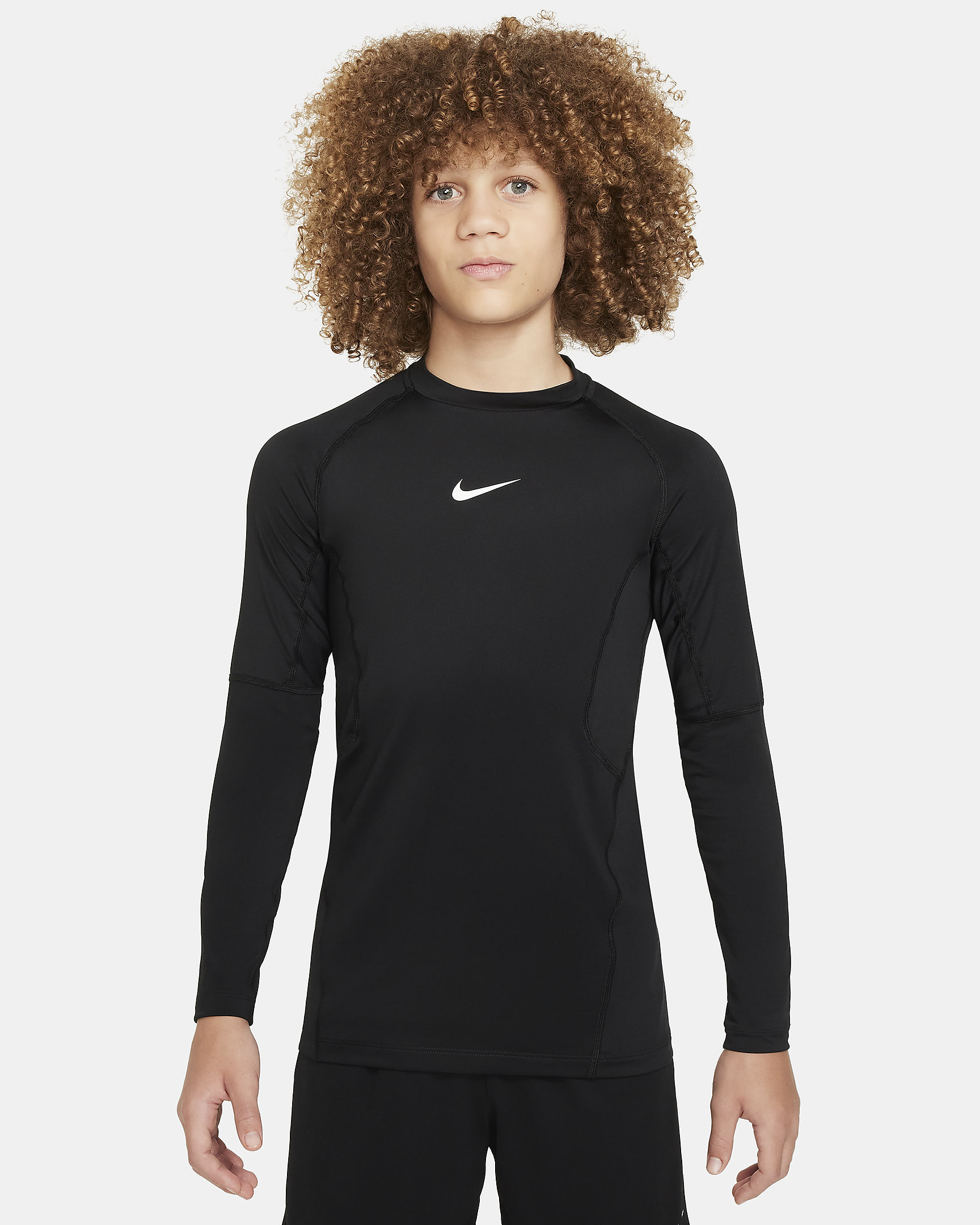 Nike Pro Dri-FIT 大童(男孩)足球速干长袖训练上衣 - 黑/白色