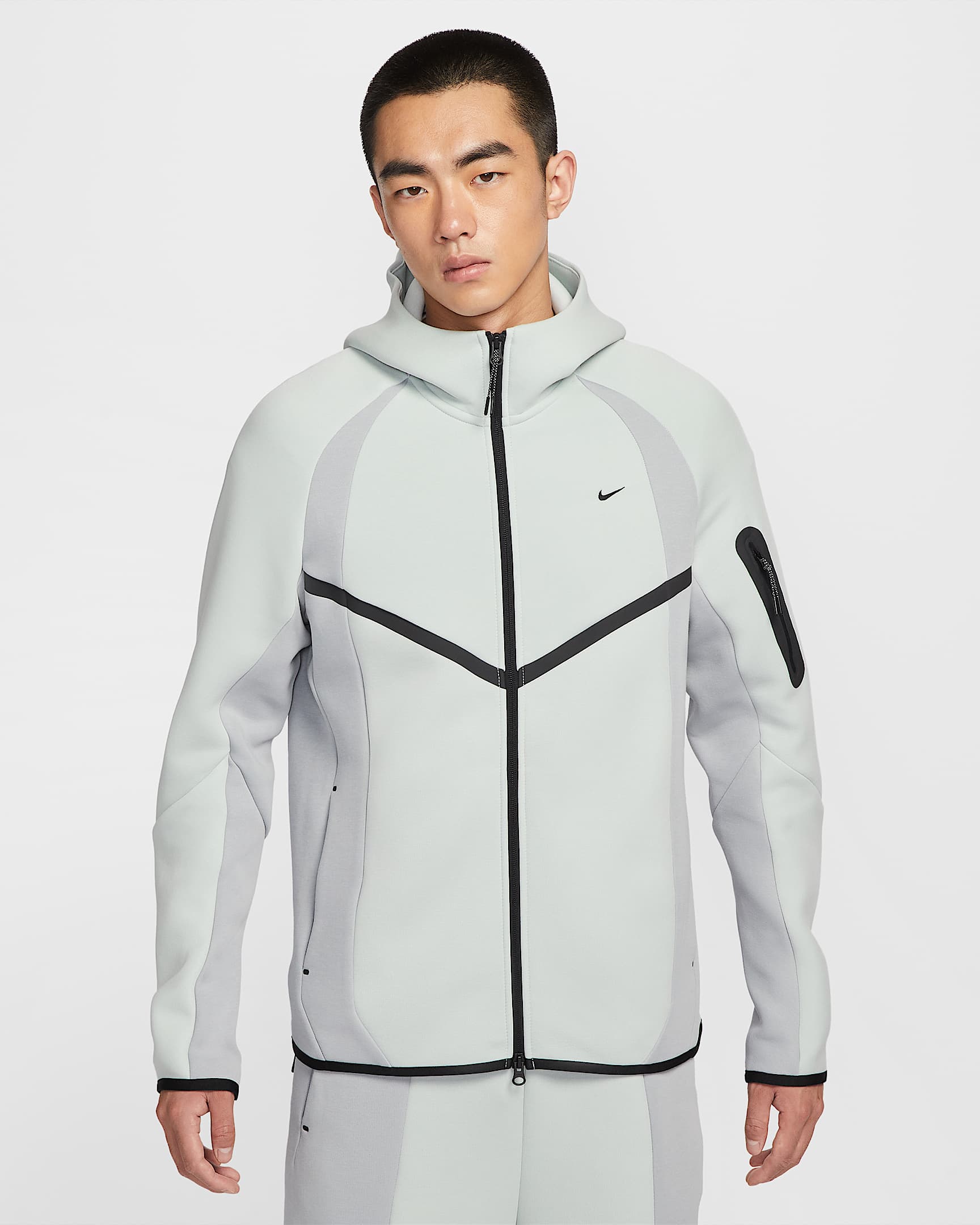 Nike Tech Windrunner 男子全长拉链开襟针织夹克 - 浅银/浅烟灰/黑