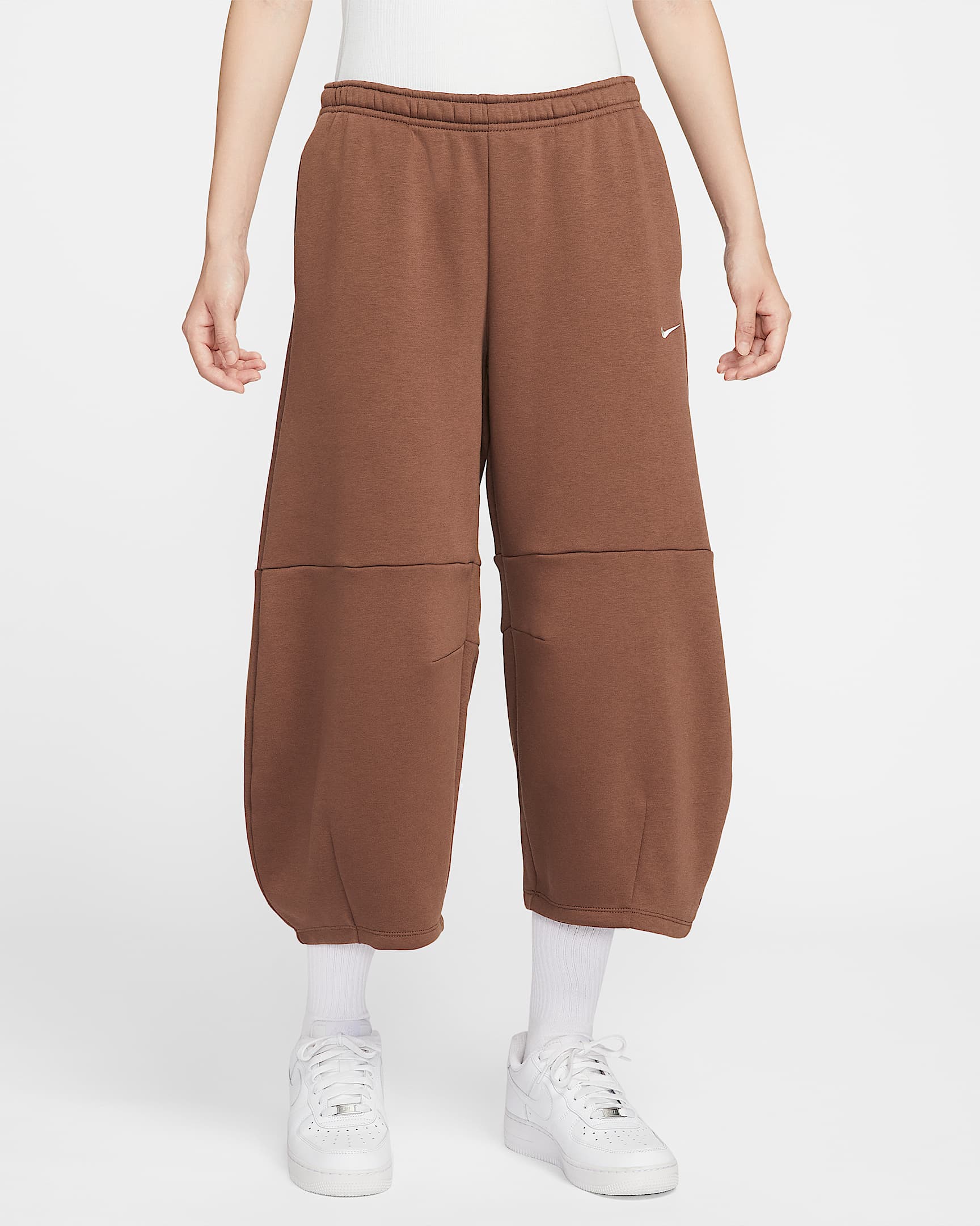 Nike Sportswear Phoenix Fleece 女子宽松中腰加绒九分裤 - 动物群棕/帆白