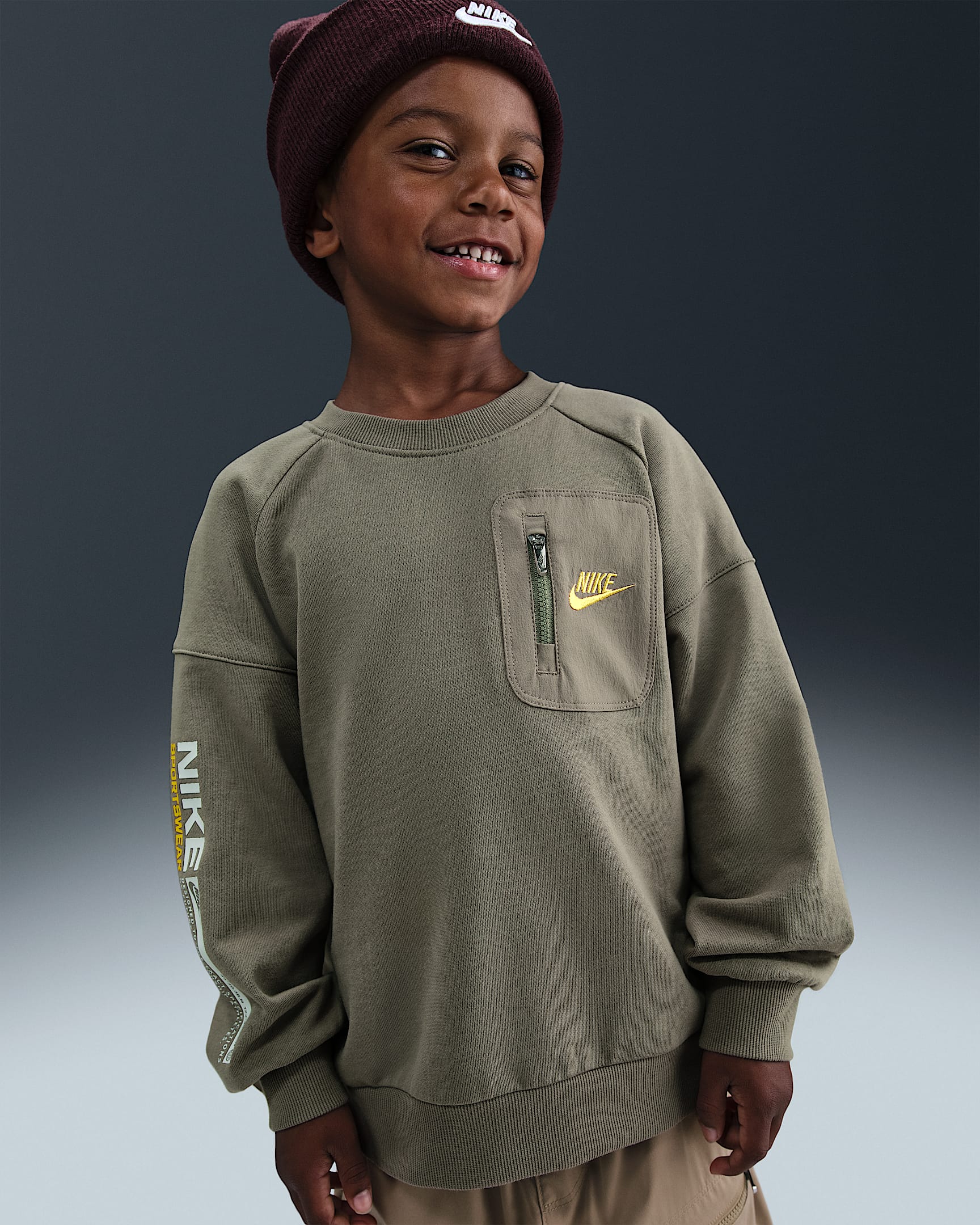 Nike Sportswear Futura 幼童法式毛圈圆领上衣 - 浅军绿