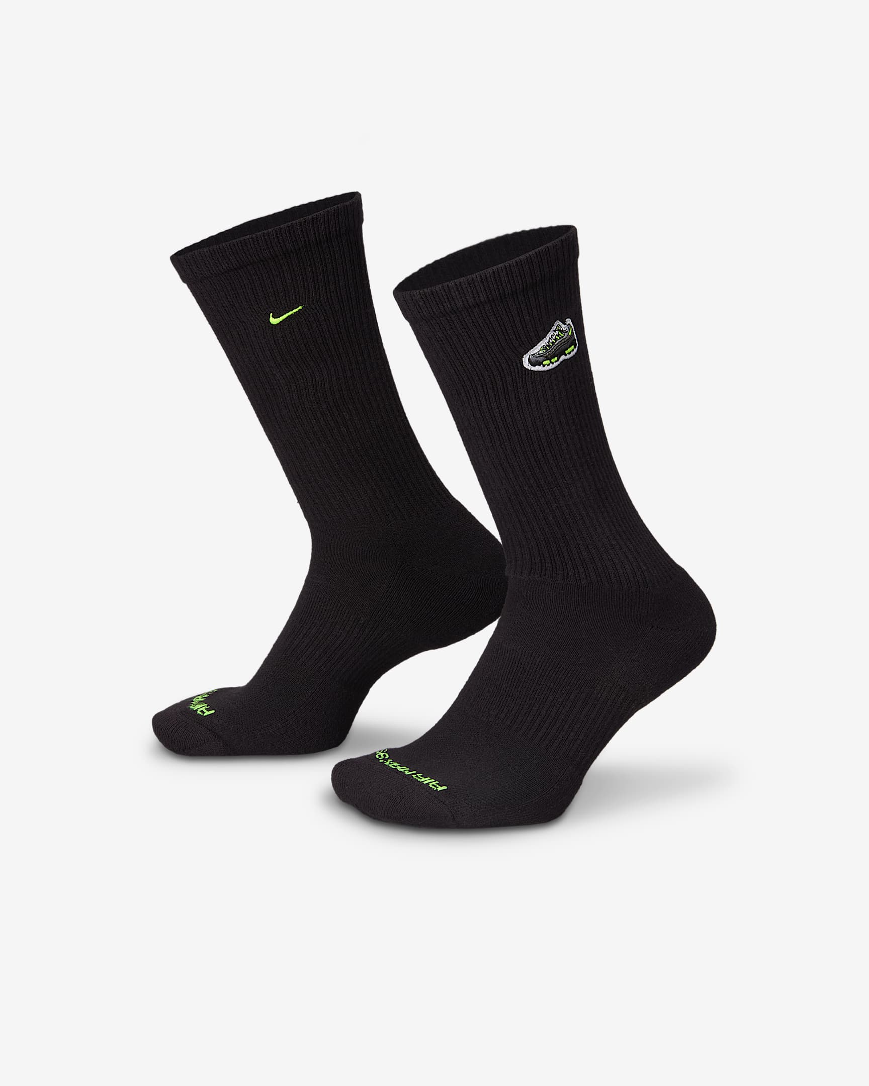 Nike Everyday Cushioned 速干中筒运动袜（1 双） - 黑/荧光黄