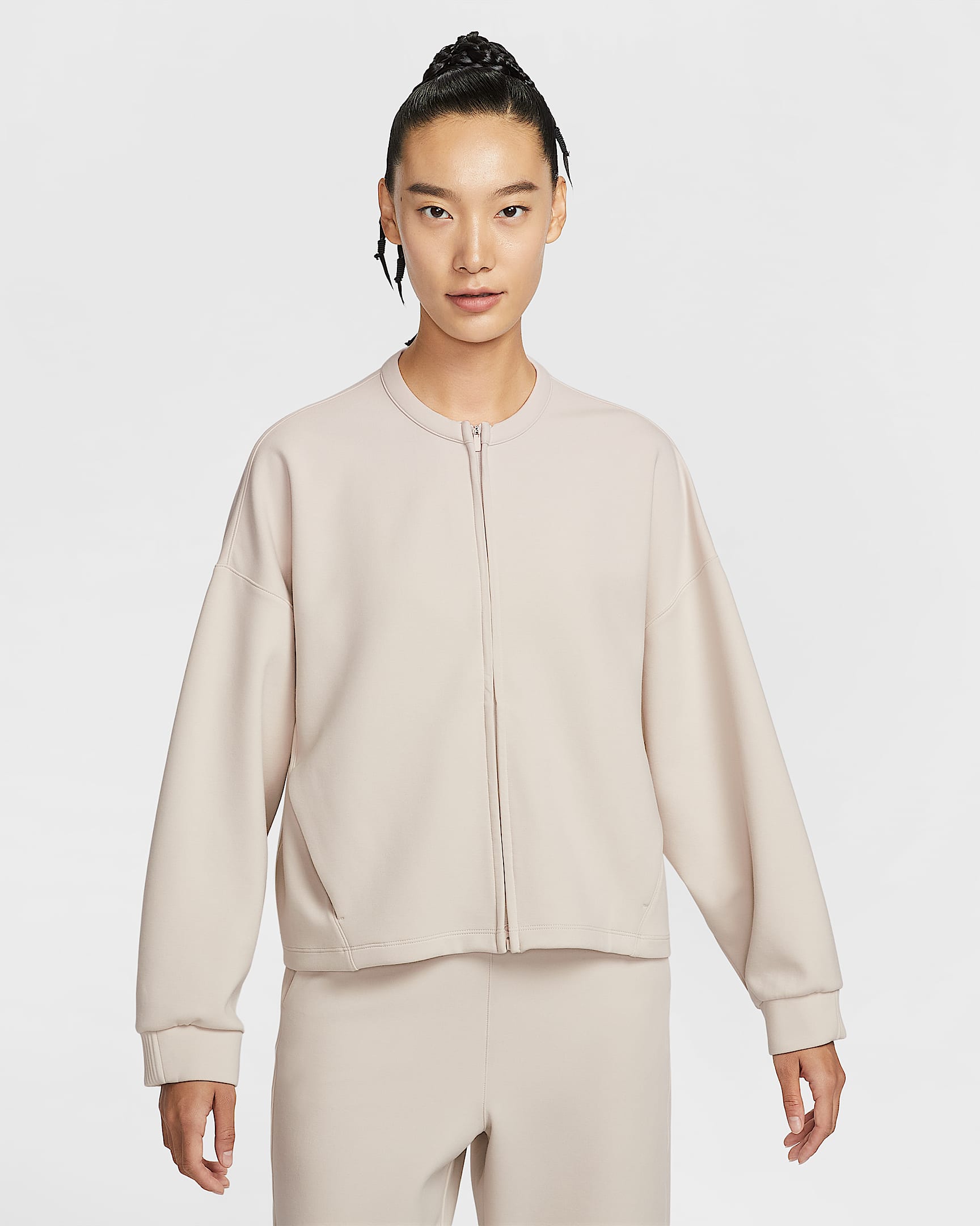 Nike 24.7 ImpossiblySoft Dri-FIT 超感柔软女子 Oversize 风速干圆领全长拉链开襟上衣 - 浅土褐/浅土褐/浅铁矿石灰