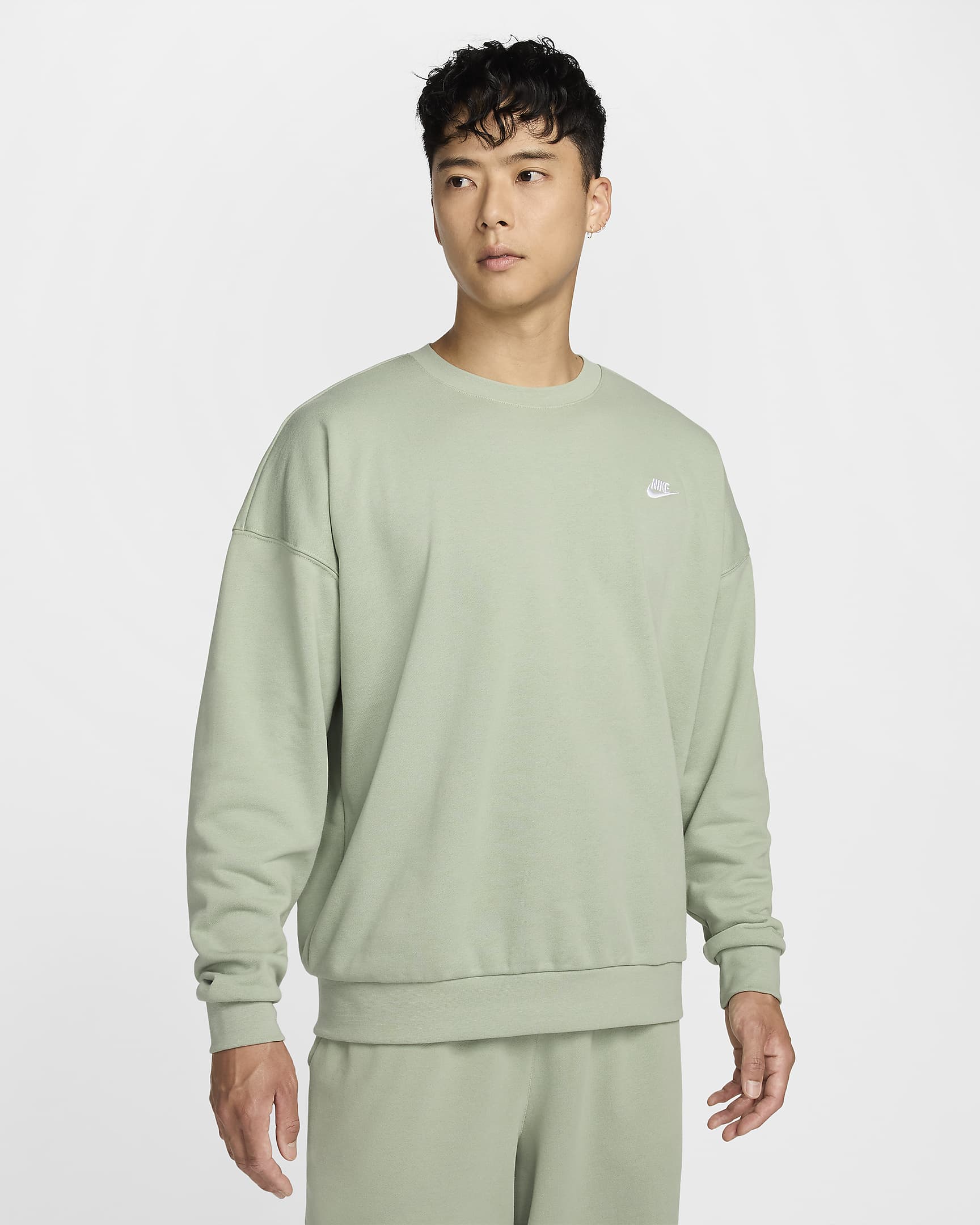 Nike Club Fleece 男子 Oversize 风法式毛圈圆领上衣 - 地平线绿/地平线绿/白色