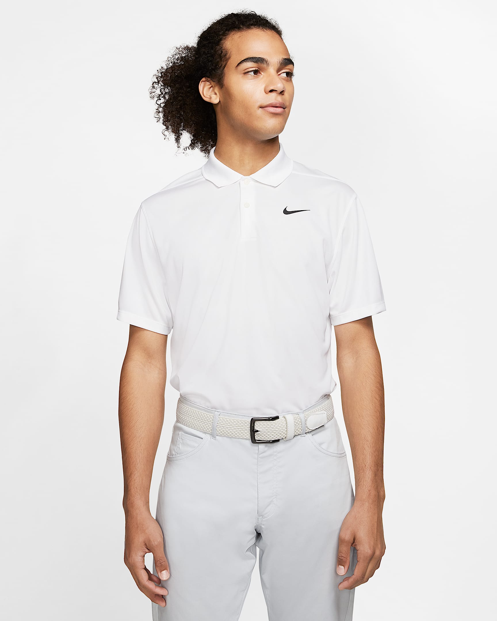 Nike Dri-FIT Victory 男子速干高尔夫翻领T恤 - 白色/黑