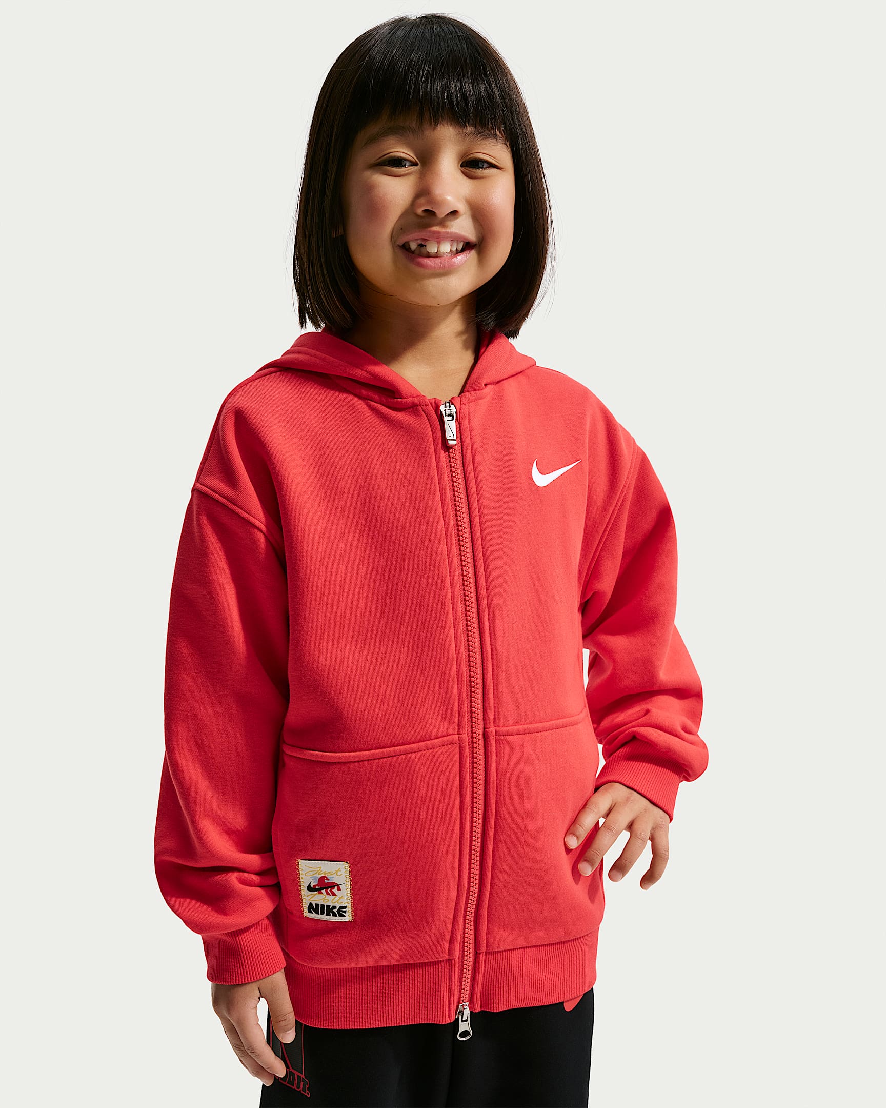 Nike Sportswear Club 马年限定脱缰系列新年款幼童全长拉链开襟加绒连帽衫 - 大学红/白色/白色