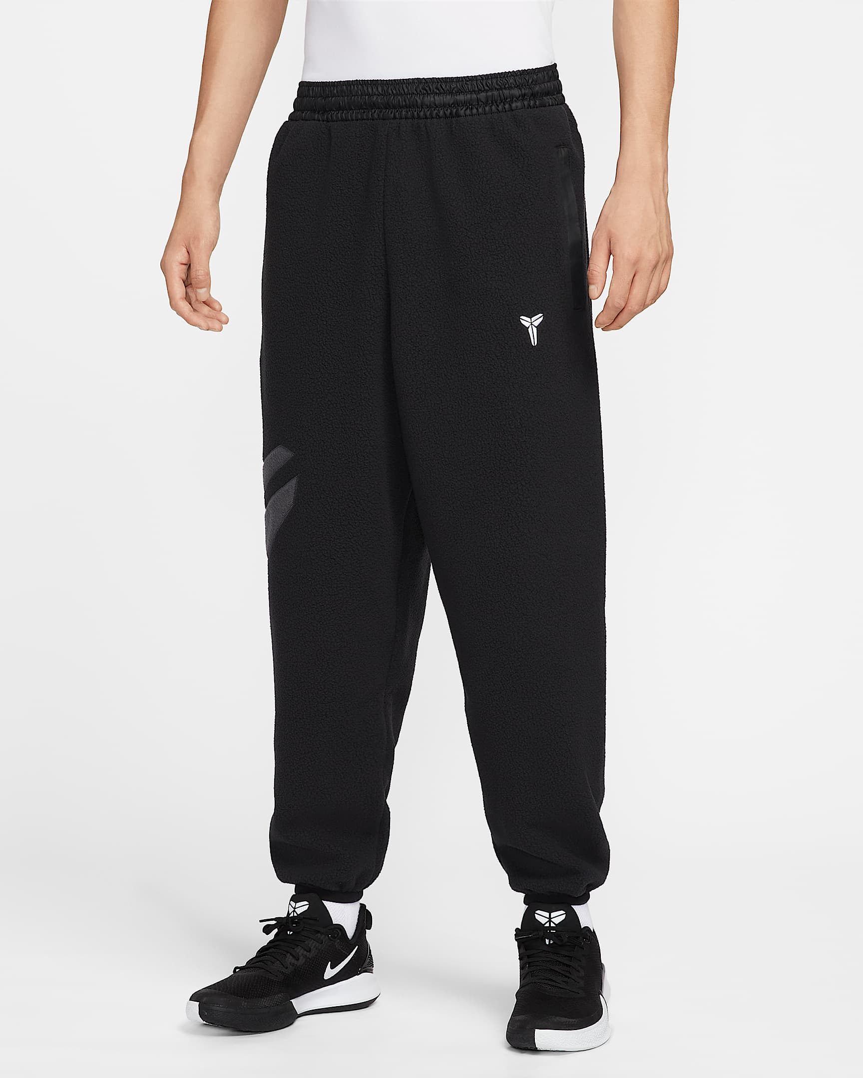 Kobe 科比男子冬季款仿羊羔绒篮球长裤 - 黑/煤黑/白色