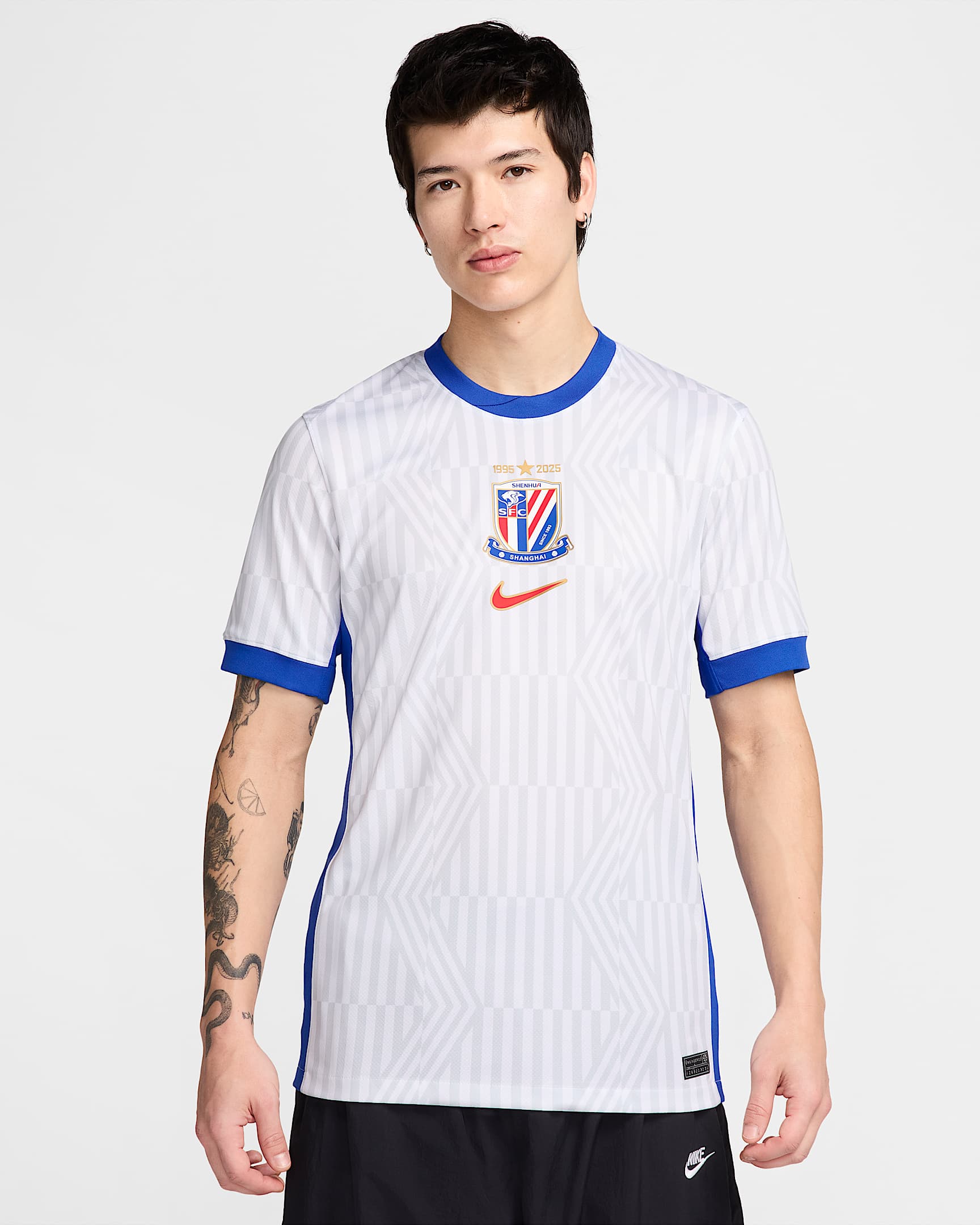 2025 赛季上海申花客场球迷版 Nike Dri-FIT 男子速干足球球衣 - 白色/校园宝蓝/大学红
