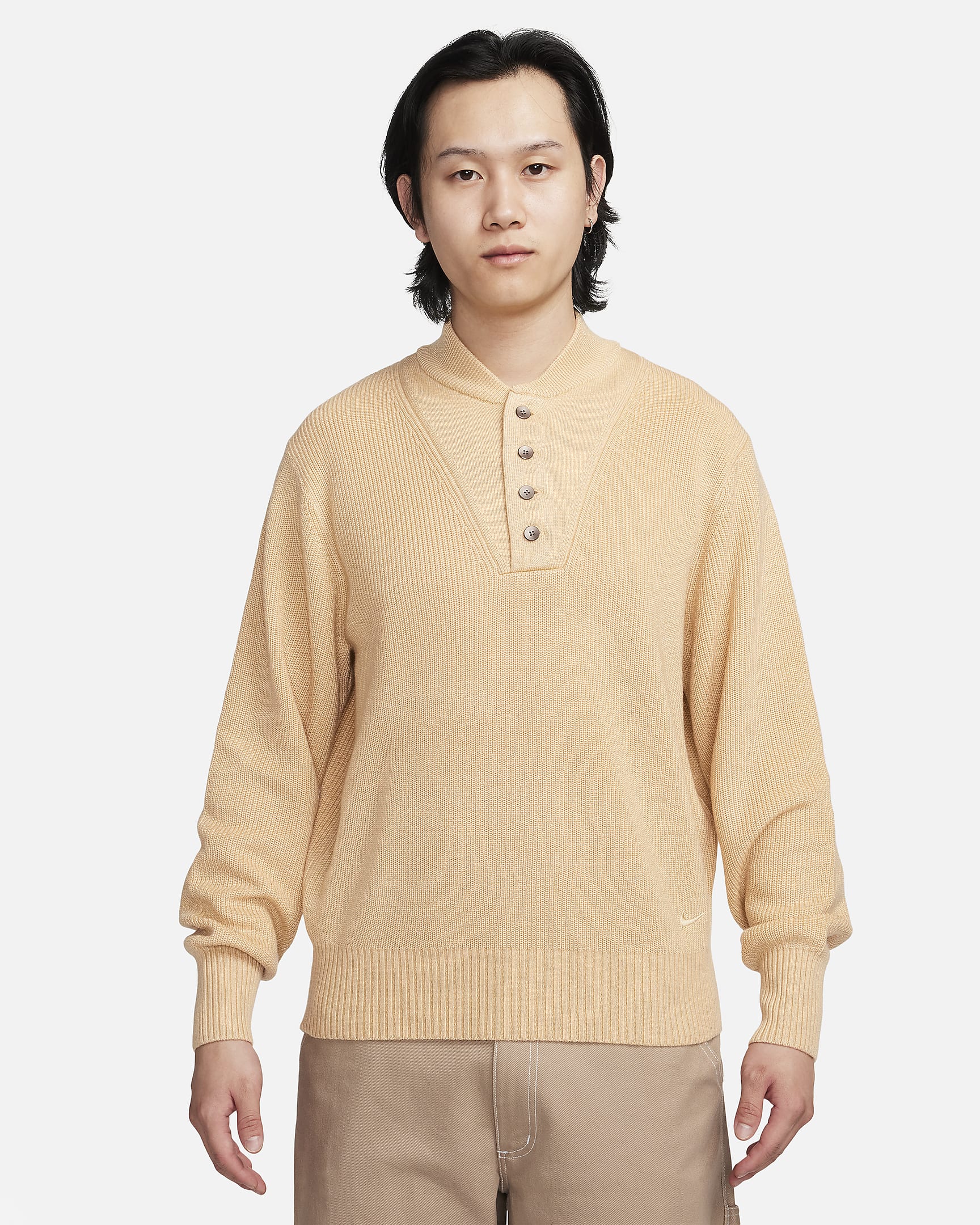 Nike Life Military Henley 男子长袖毛衣 - 芝麻棕