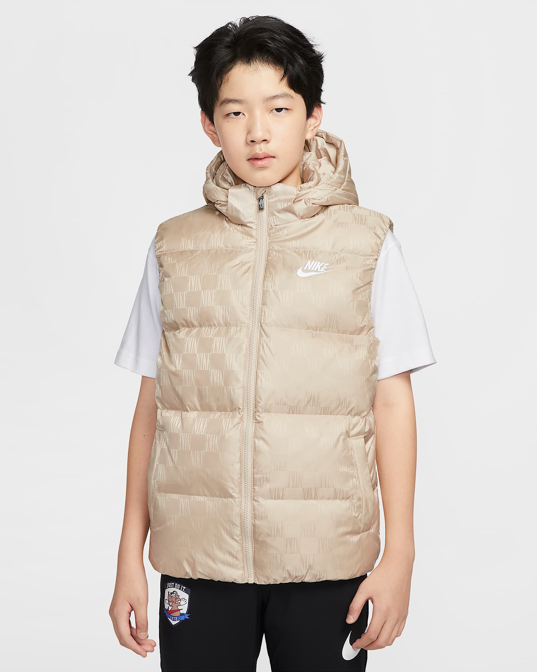Nike 大童羽绒提花马甲 - 沙堆白