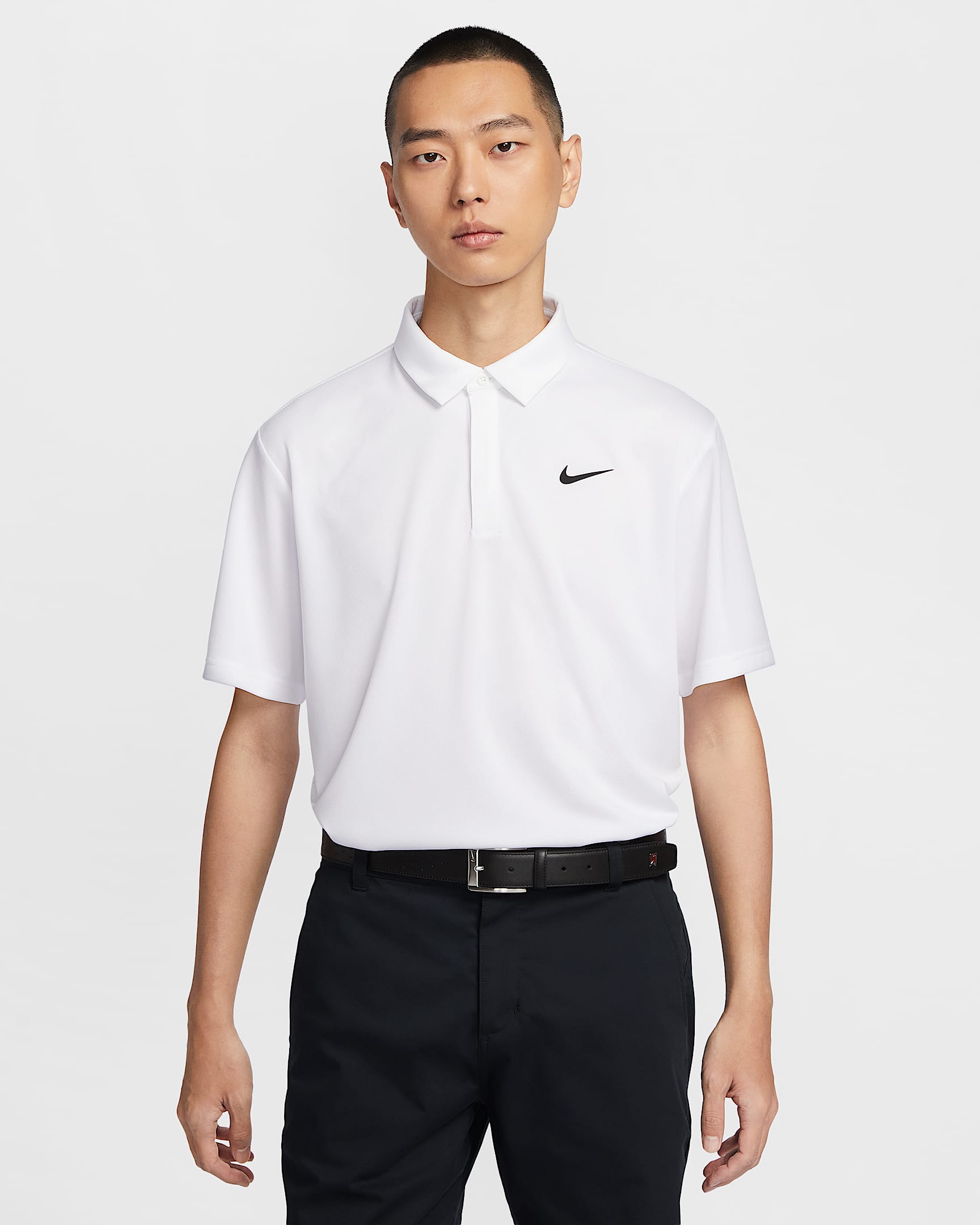 Nike Tour Dri-FIT 男子速干提花高尔夫翻领T恤 - 白色/白色/黑