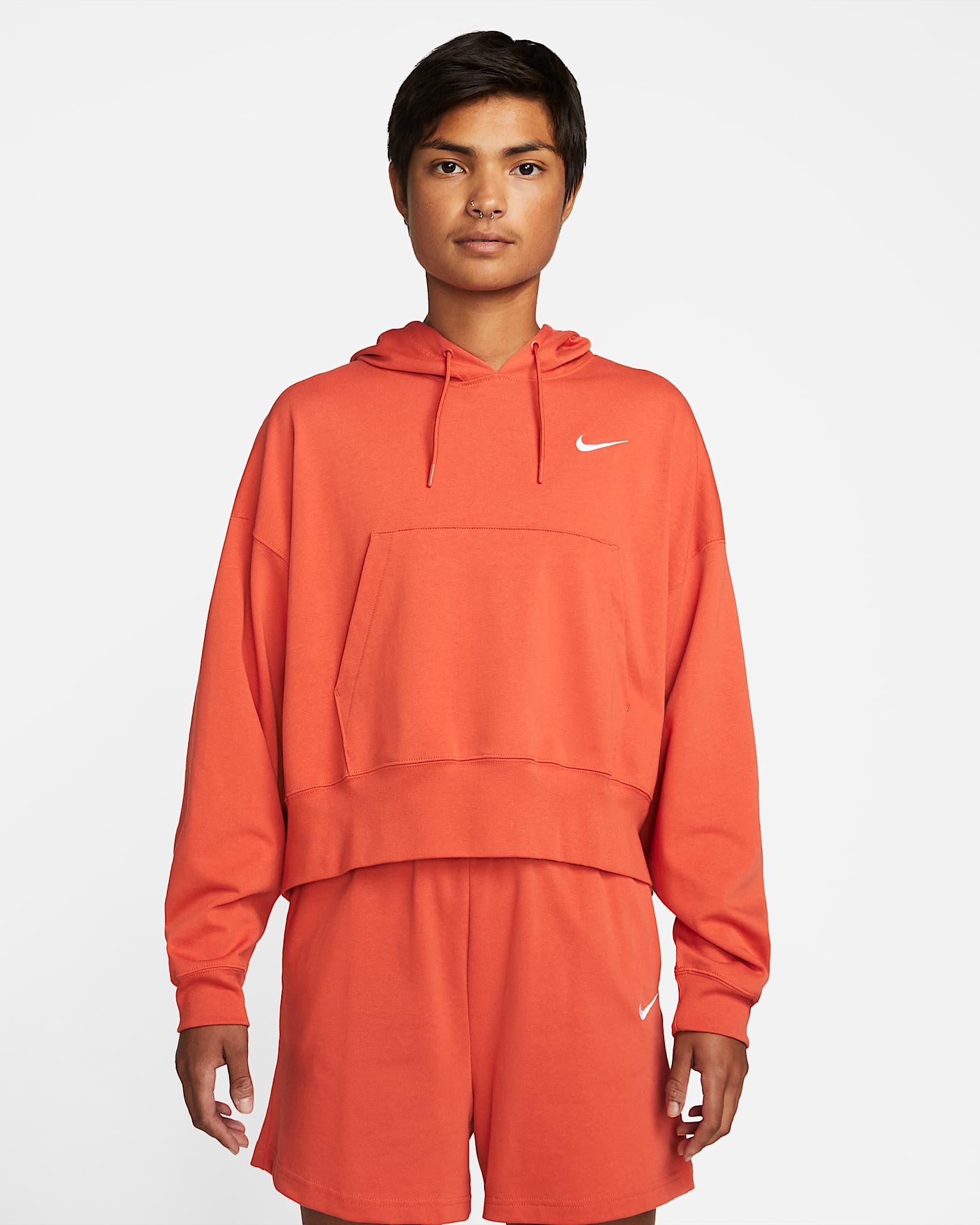 Nike Sportswear 女子 Oversize 风针织套头连帽衫 - 曼陀罗橙/白色