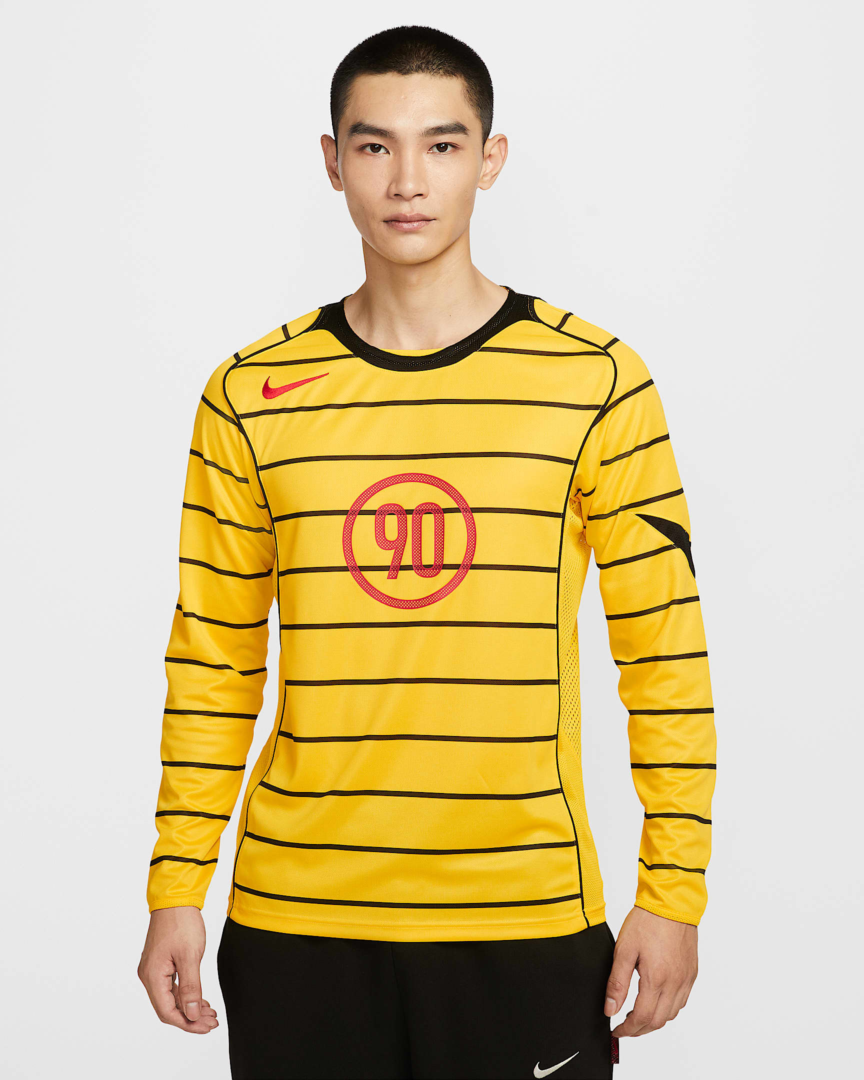 Nike Total 90 Dri-FIT 男子速干长袖足球上衣 - 旅行黄/黑/黑/运动红