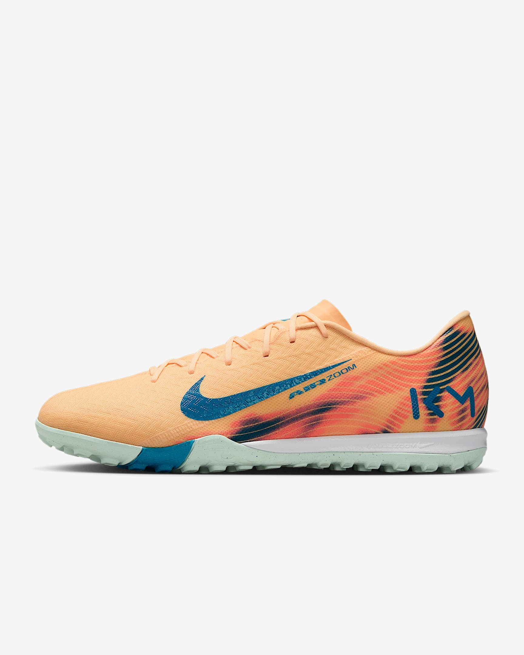 Nike Mercurial Vapor 16 Academy "Kylian Mbappé" 耐克刺客系列姆巴佩男/女 TF 人造场地低帮足球鞋 - 浅甜瓜橙/伊格鲁蓝/孔雀蓝