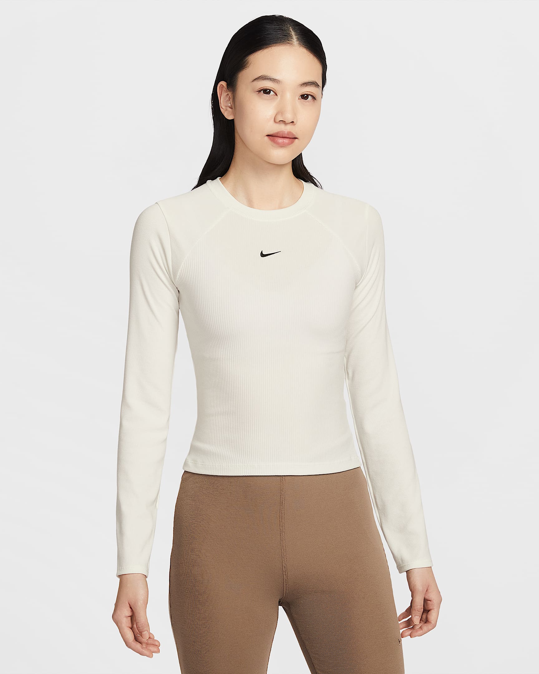 Nike Sportswear Chill Knit 女子紧身长袖罗纹上衣 - 帆白/黑