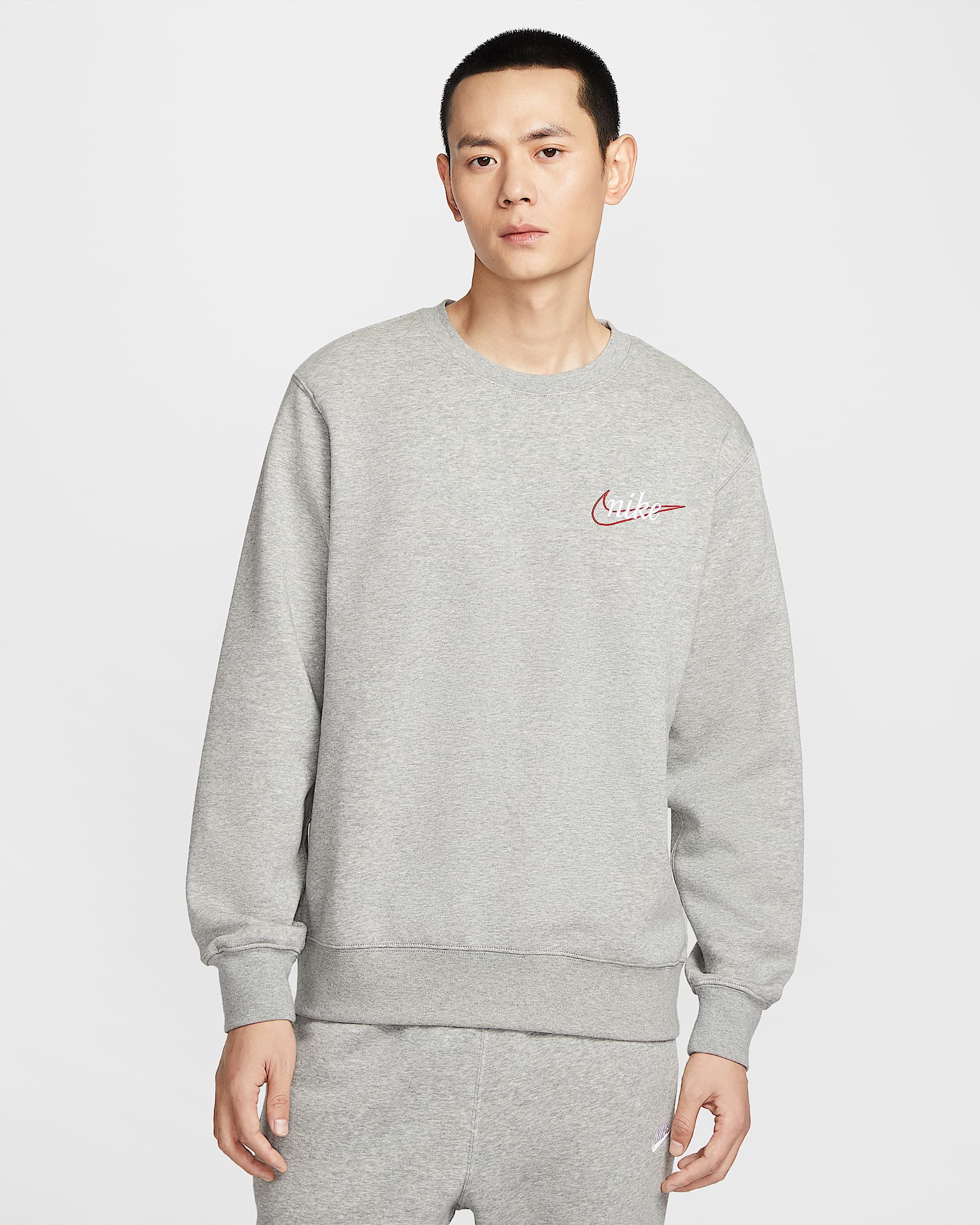 Nike Sportswear Club 男子加绒圆领运动衫 - 调色暗灰/白色